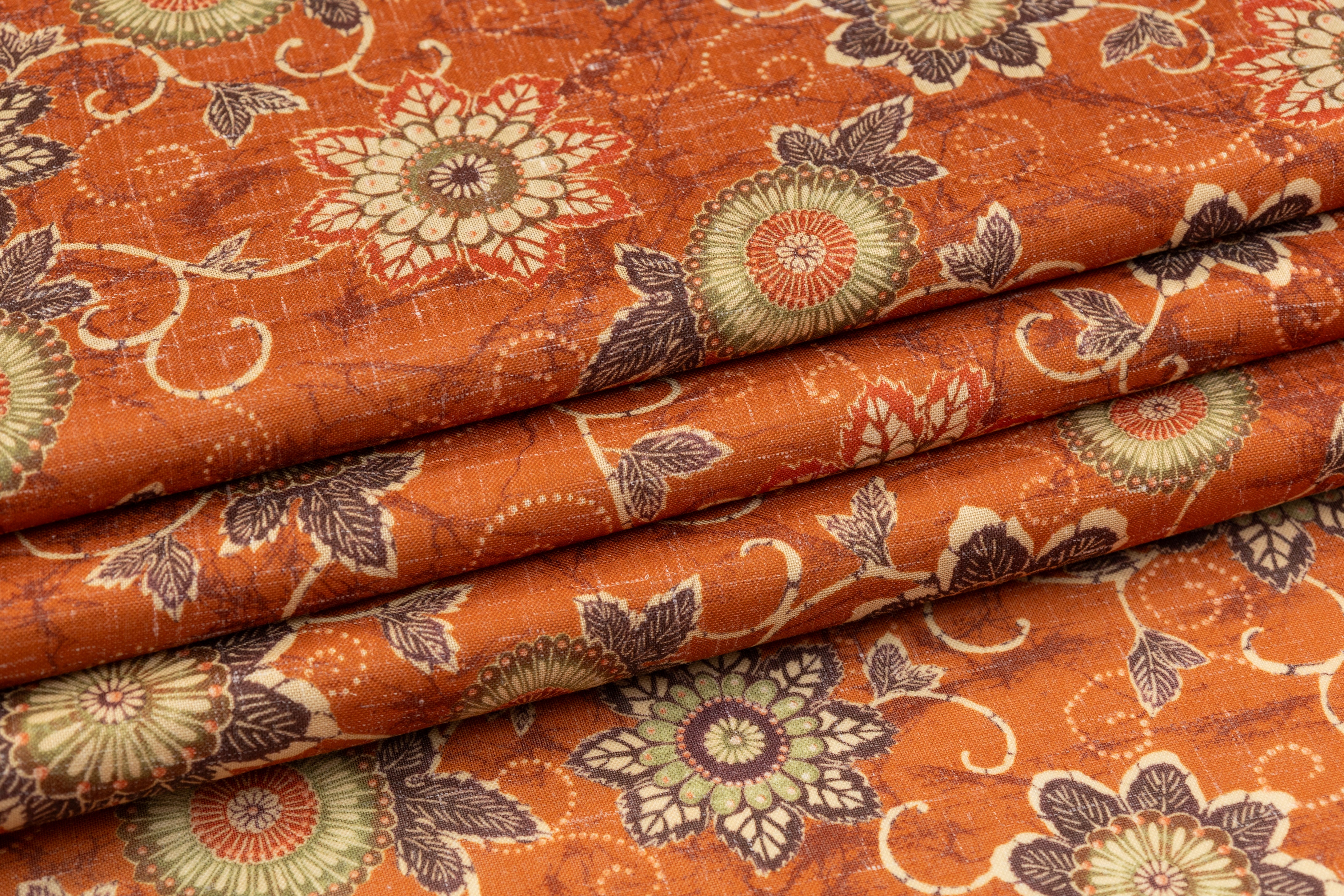 Floral Printed Italian Linen - Rust