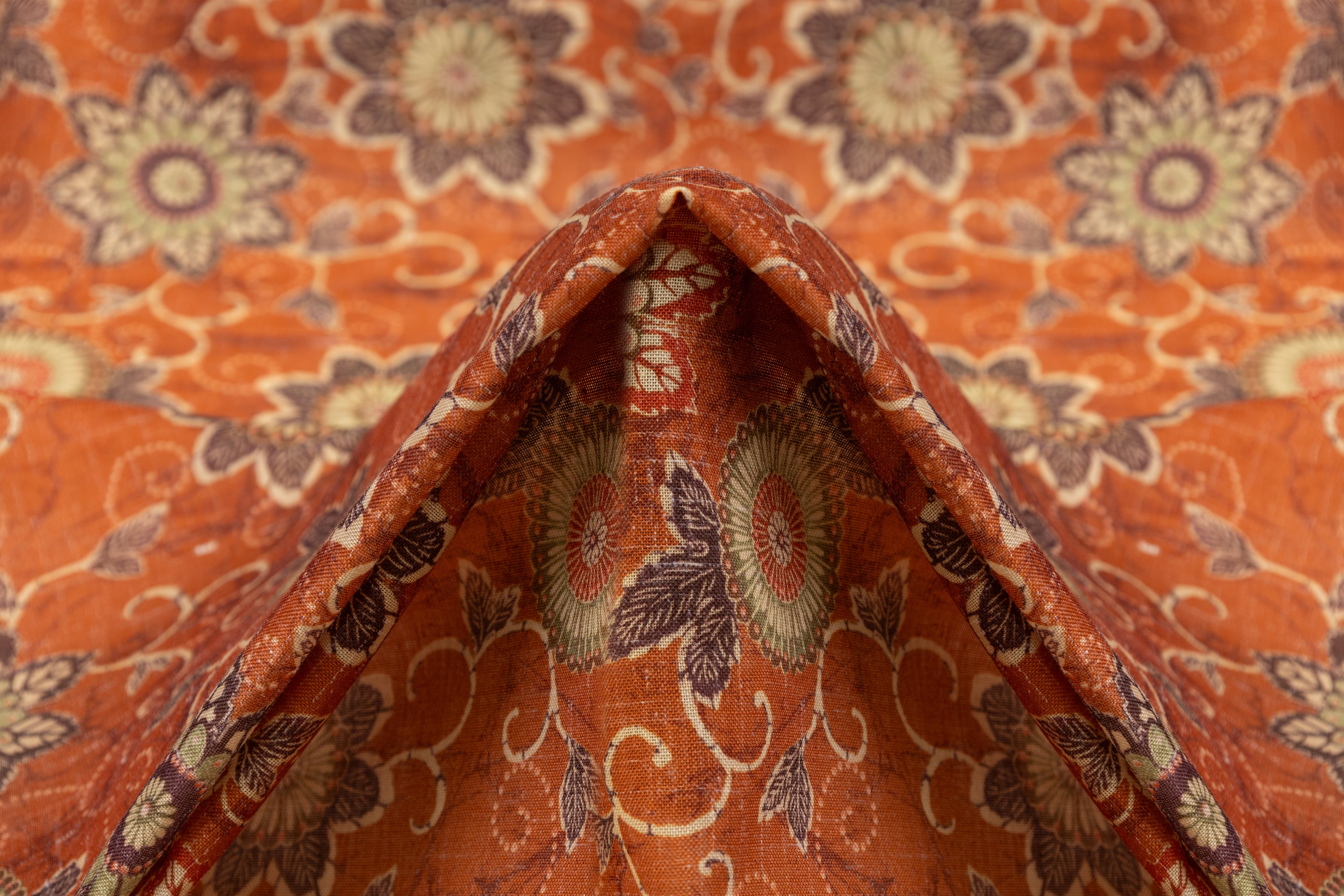 Floral Printed Italian Linen - Rust