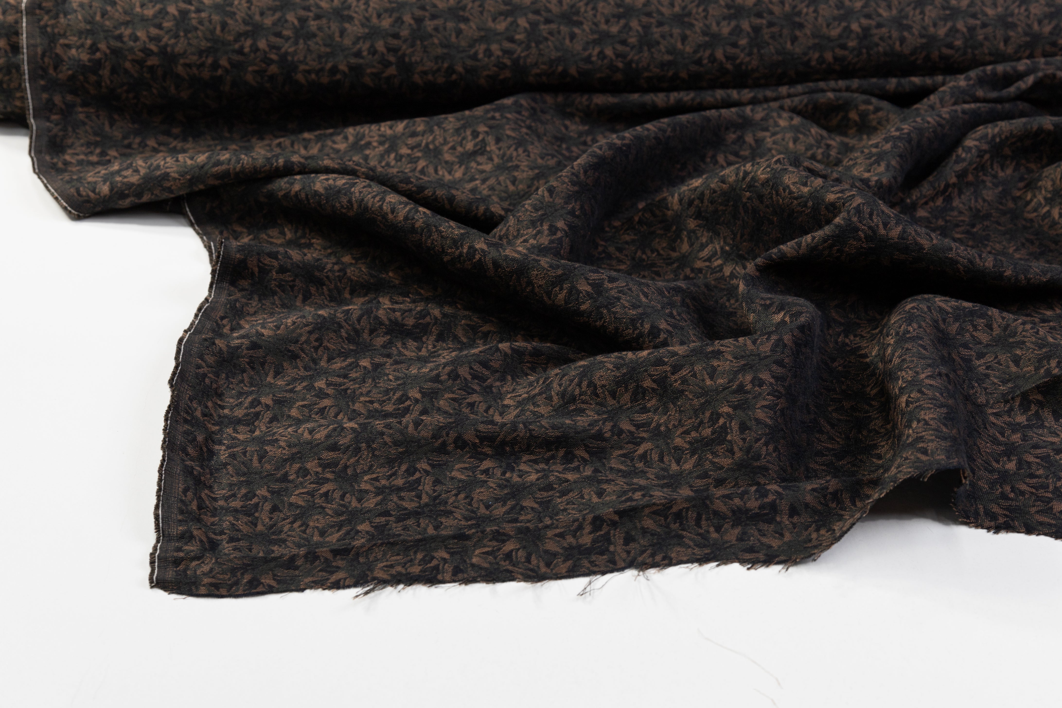 Italian Linen Jacquard - Green / Brown