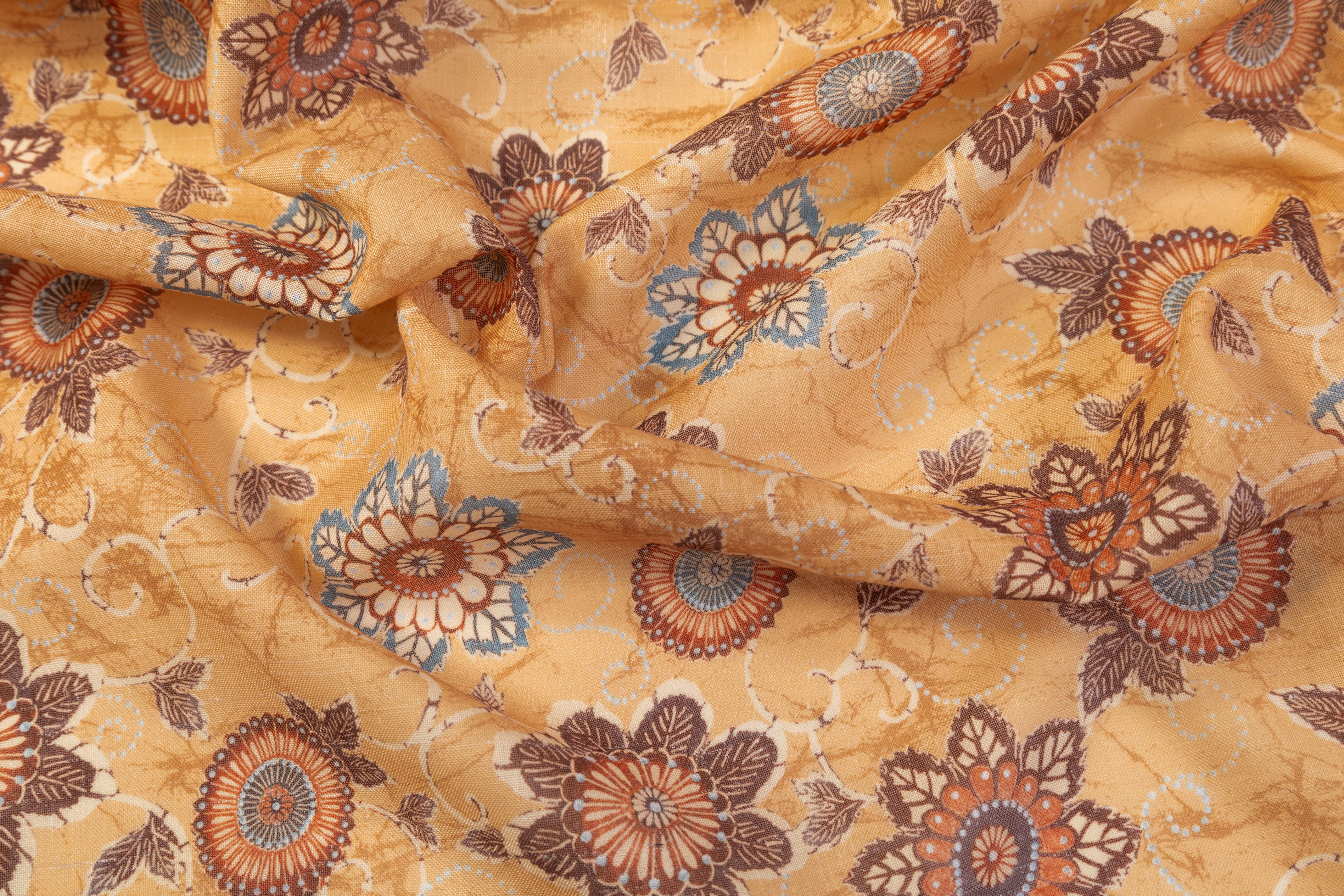 Floral Printed Italian Linen - Brown