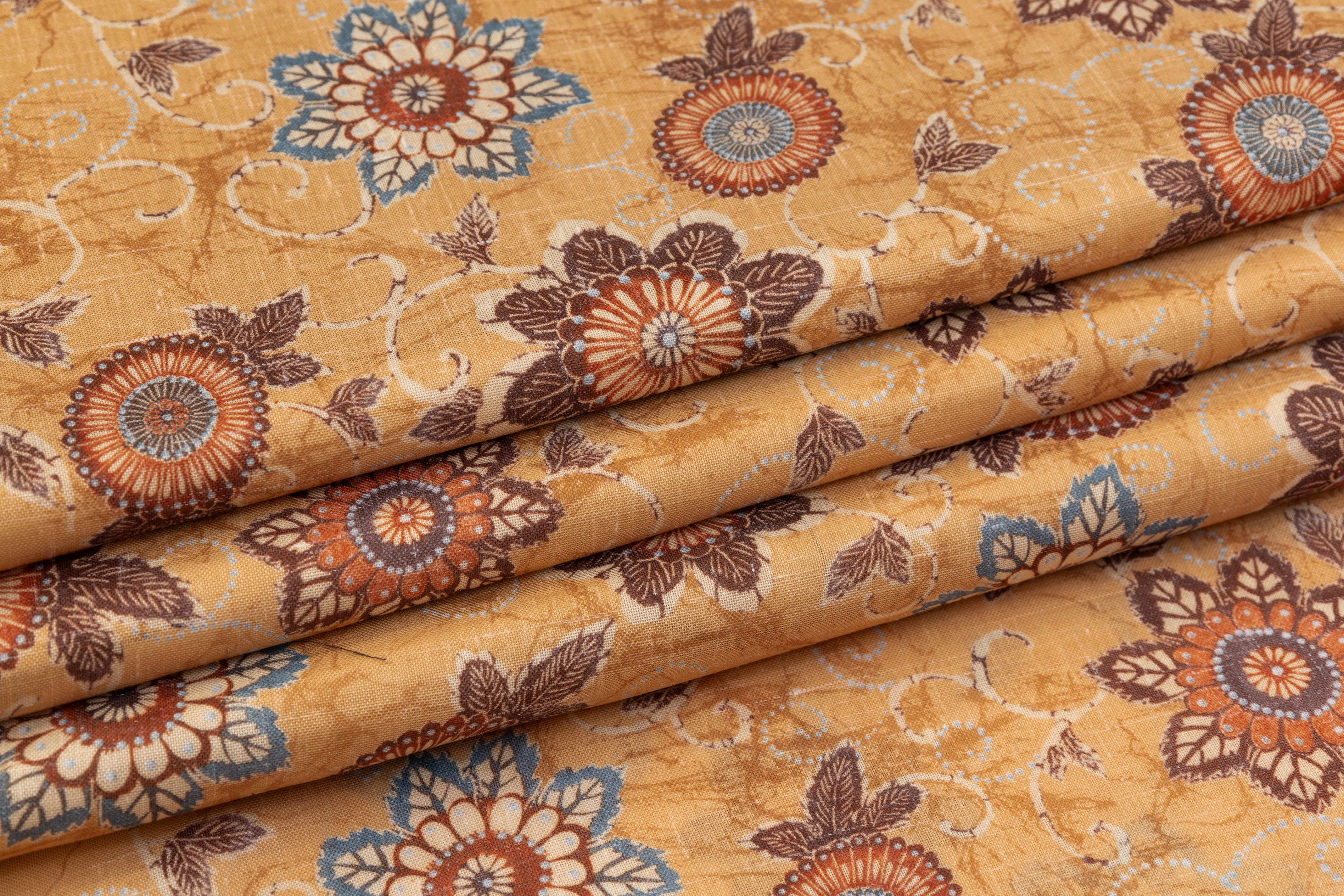 Floral Printed Italian Linen - Brown