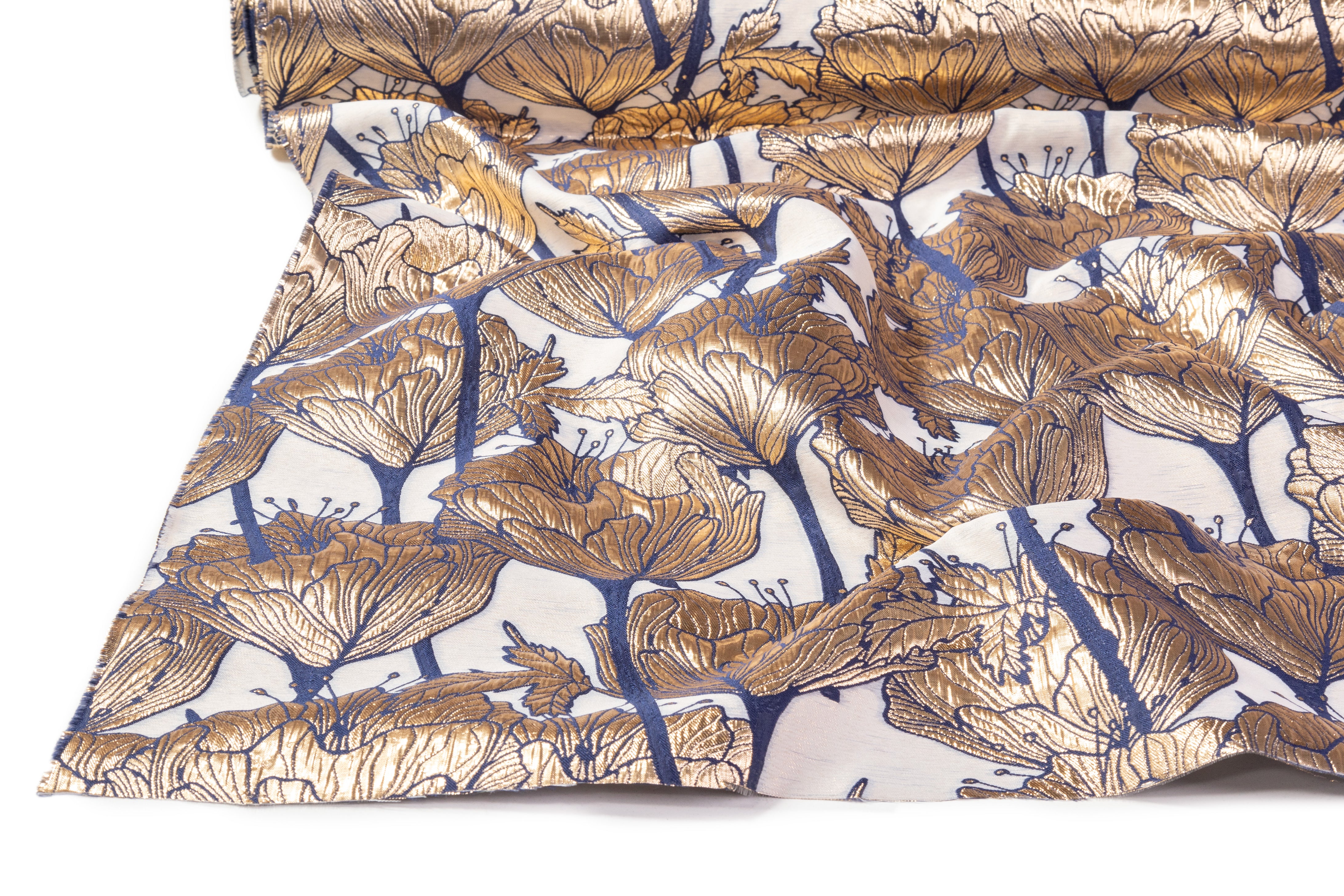 Floral Metallic Italian Brocade - Blue / Gold
