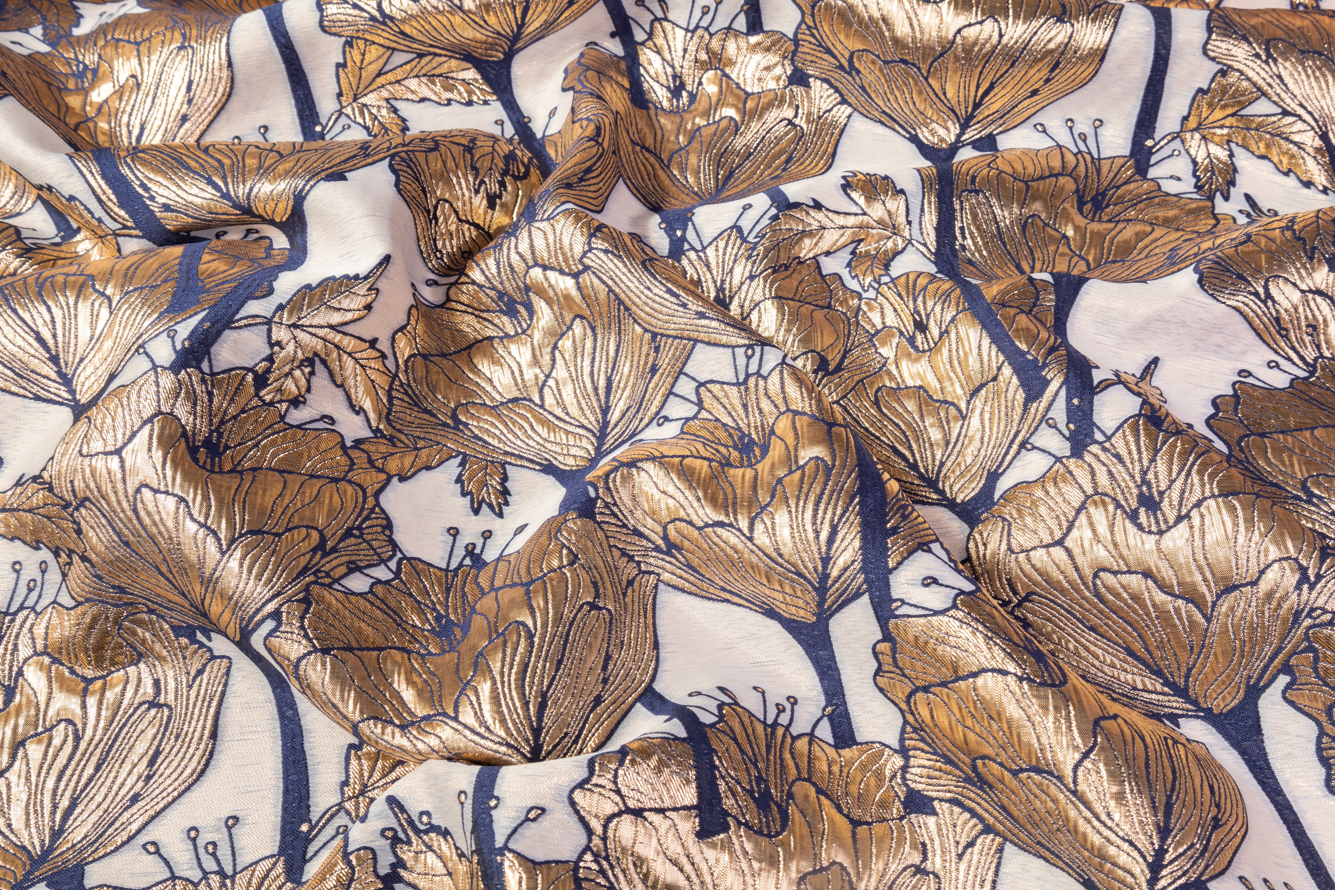 Floral Metallic Italian Brocade - Blue / Gold
