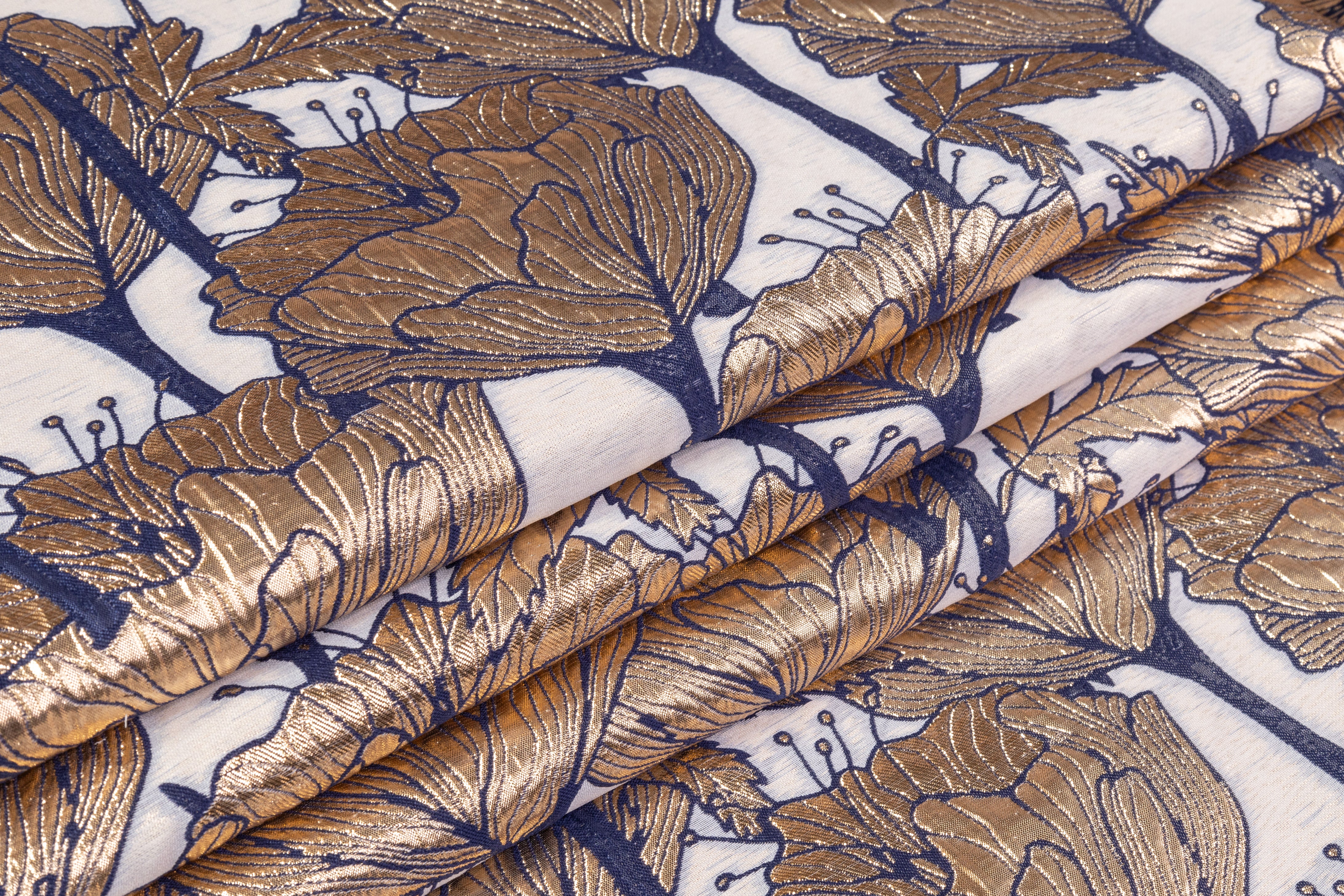 Floral Metallic Italian Brocade - Blue / Gold