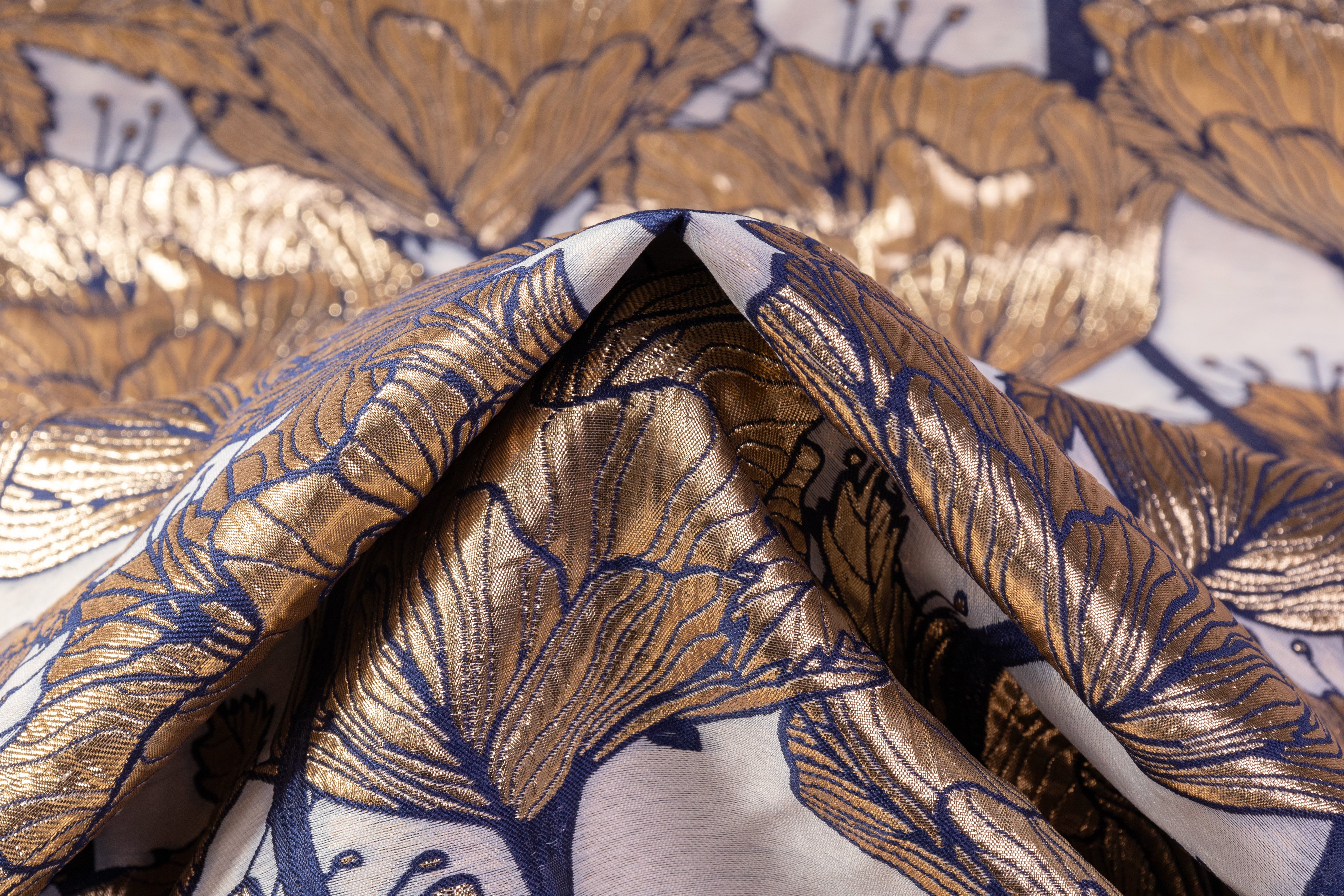Floral Metallic Italian Brocade - Blue / Gold
