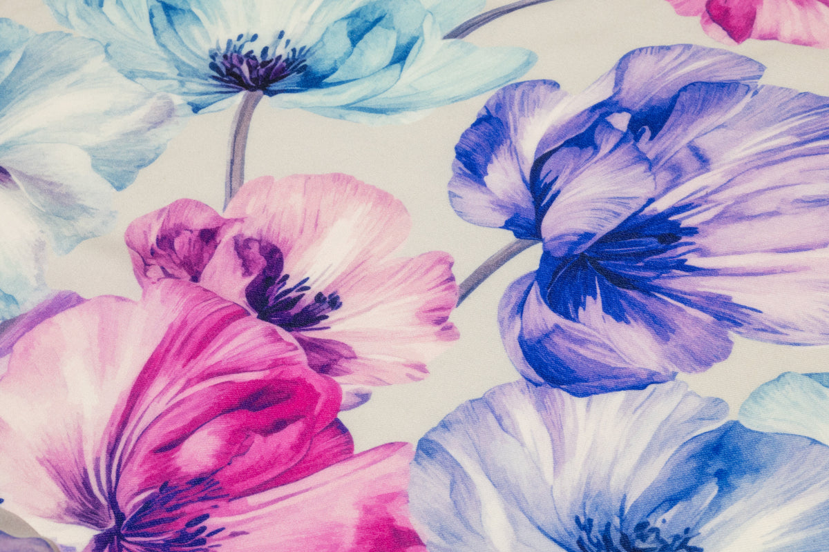 Floral Italian Silk and Wool Twill - Fuchsia / Blue
