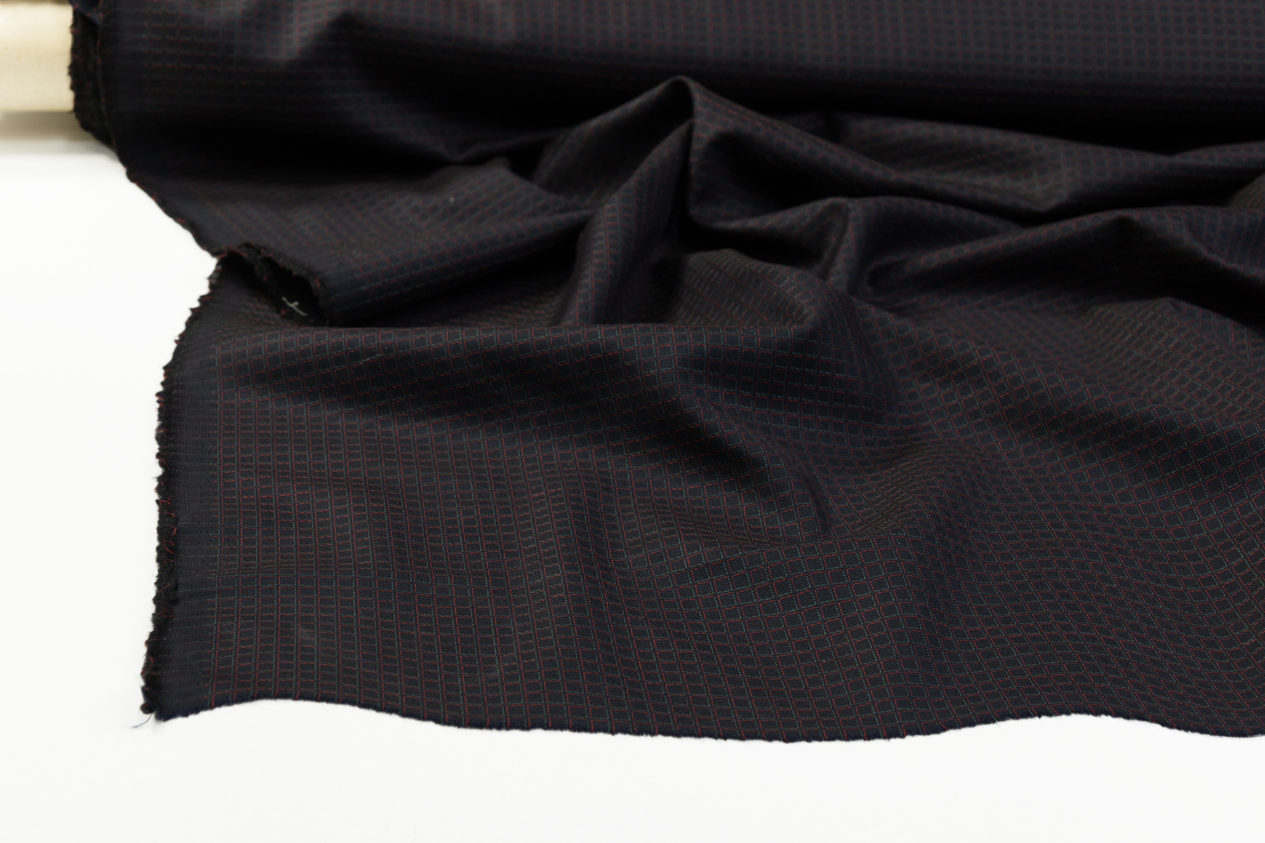 Italian Wool Sateen Suiting - Navy / Green / Red