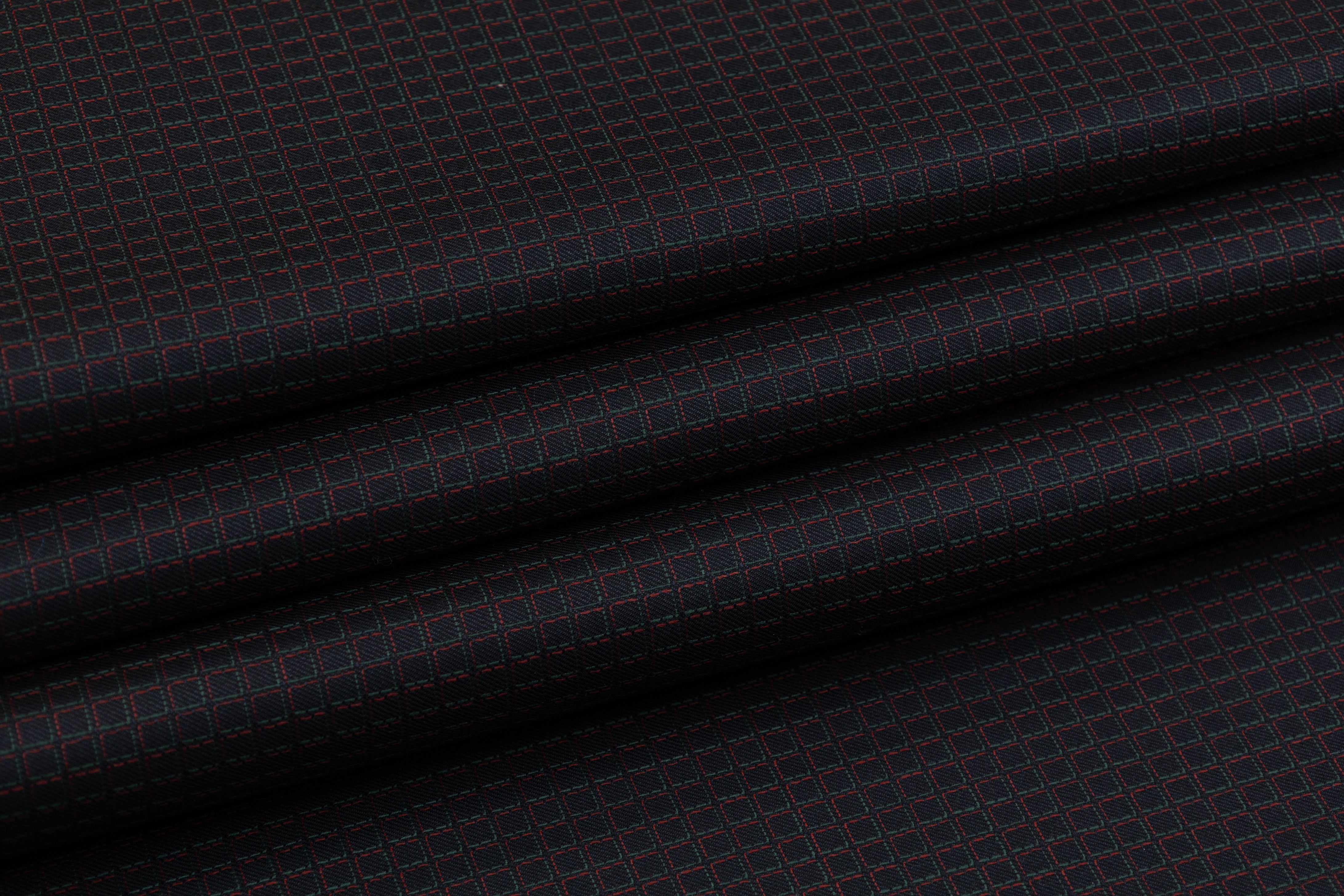 Italian Wool Sateen Suiting - Navy / Green / Red