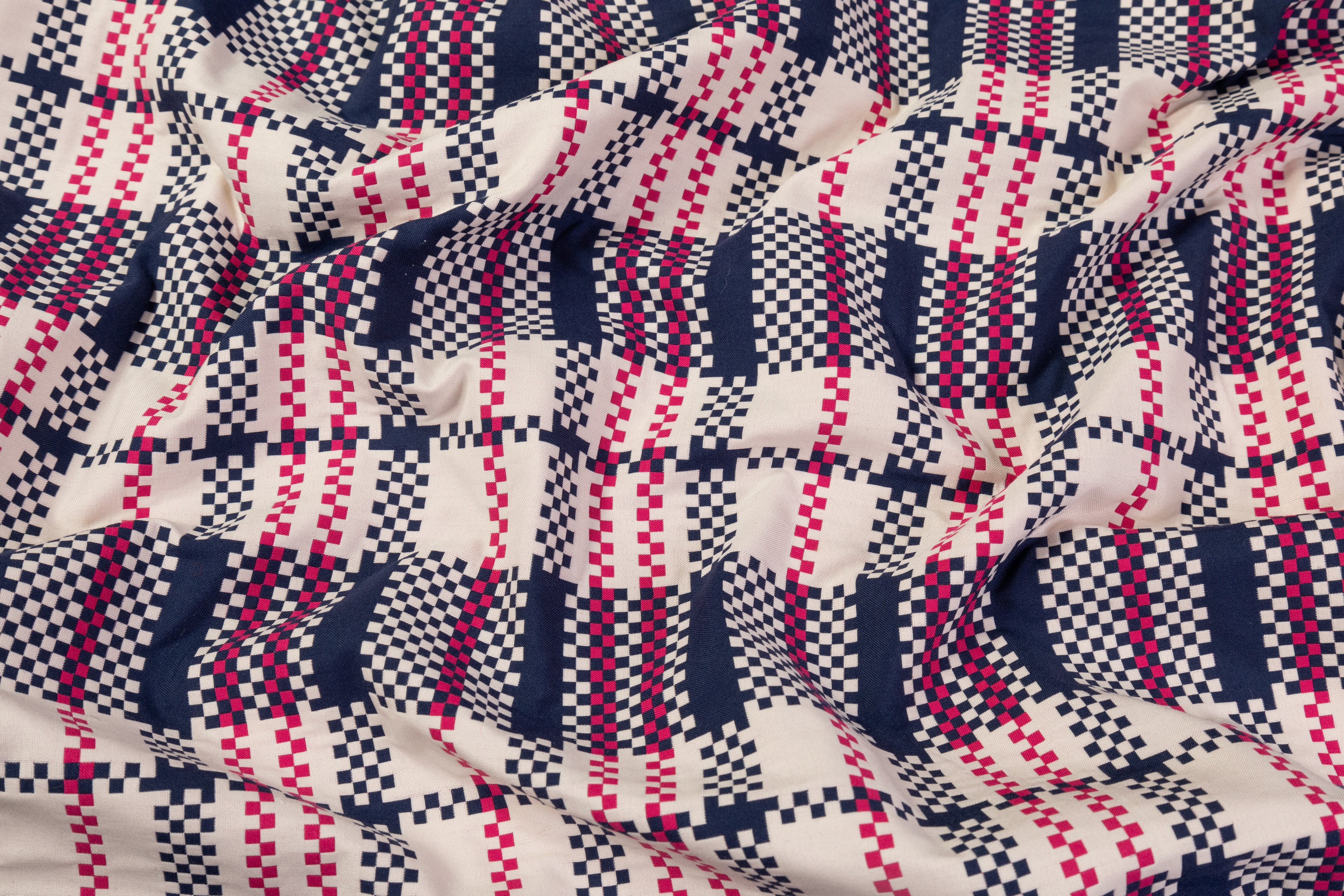 Double Faced Checked Brocade - Pink / Navy / White