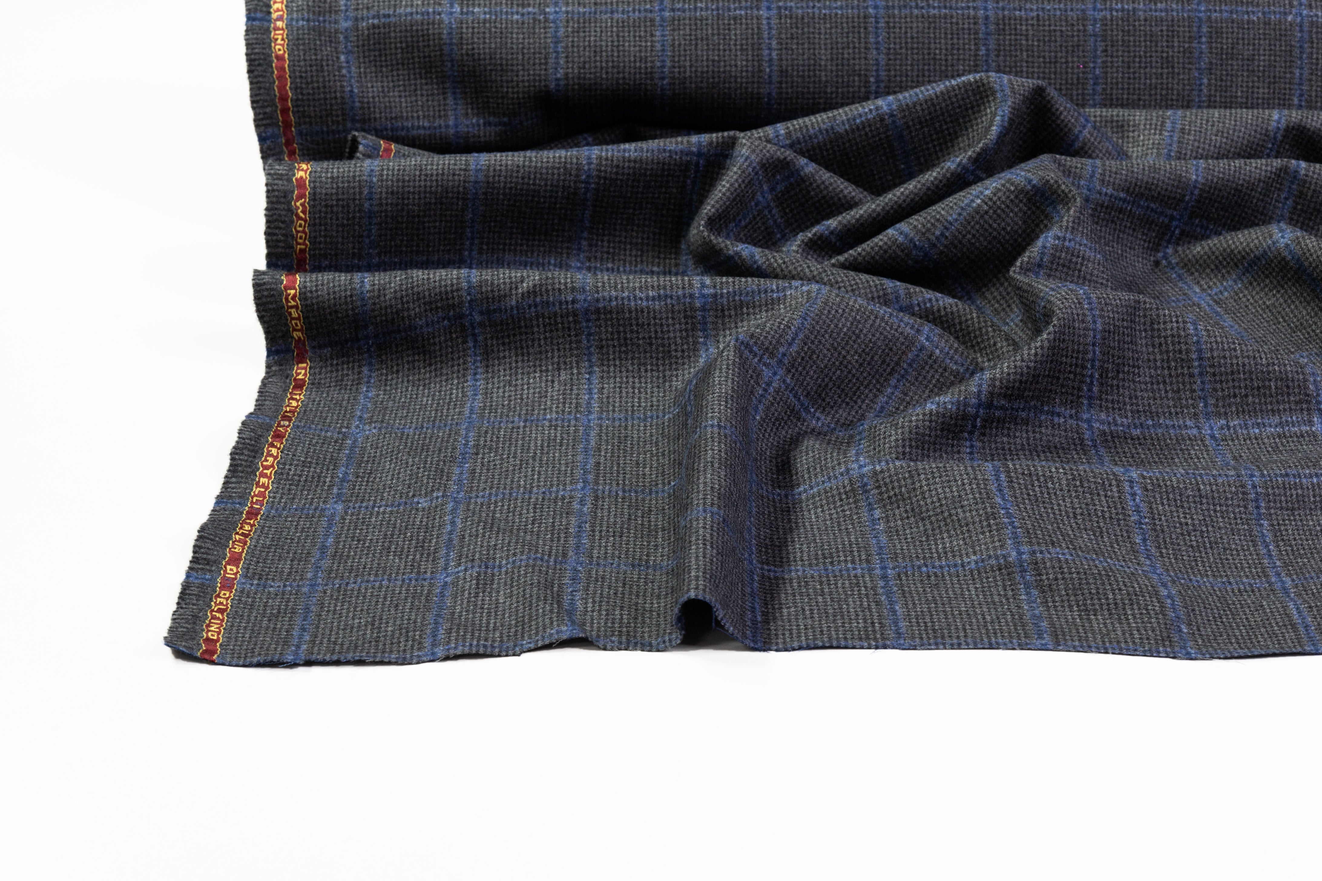 Tallia di Delfino - Checked Italian Super 130s Wool Flannel - Charcoal Gray / Blue