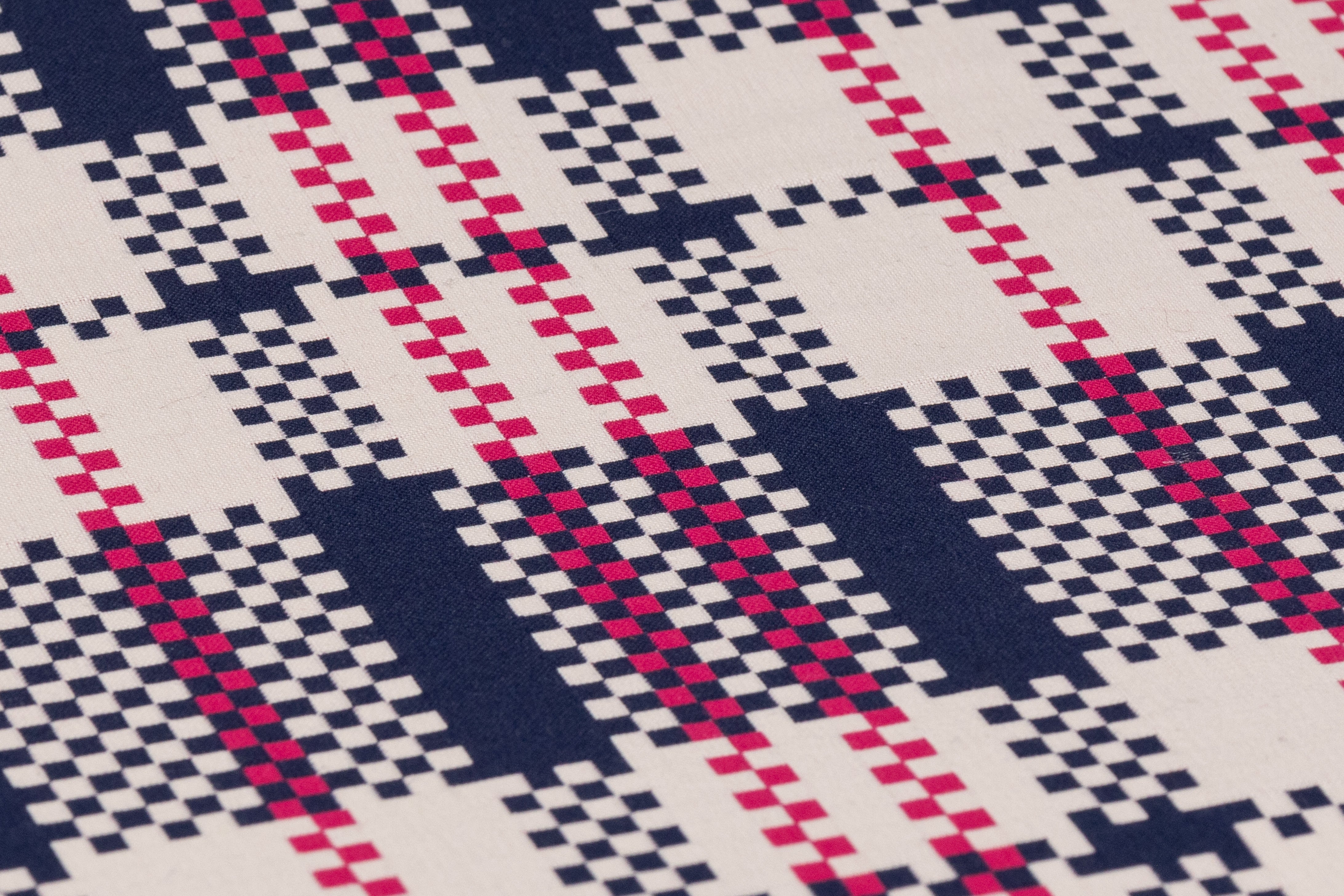 Double Faced Checked Brocade - Pink / Navy / White