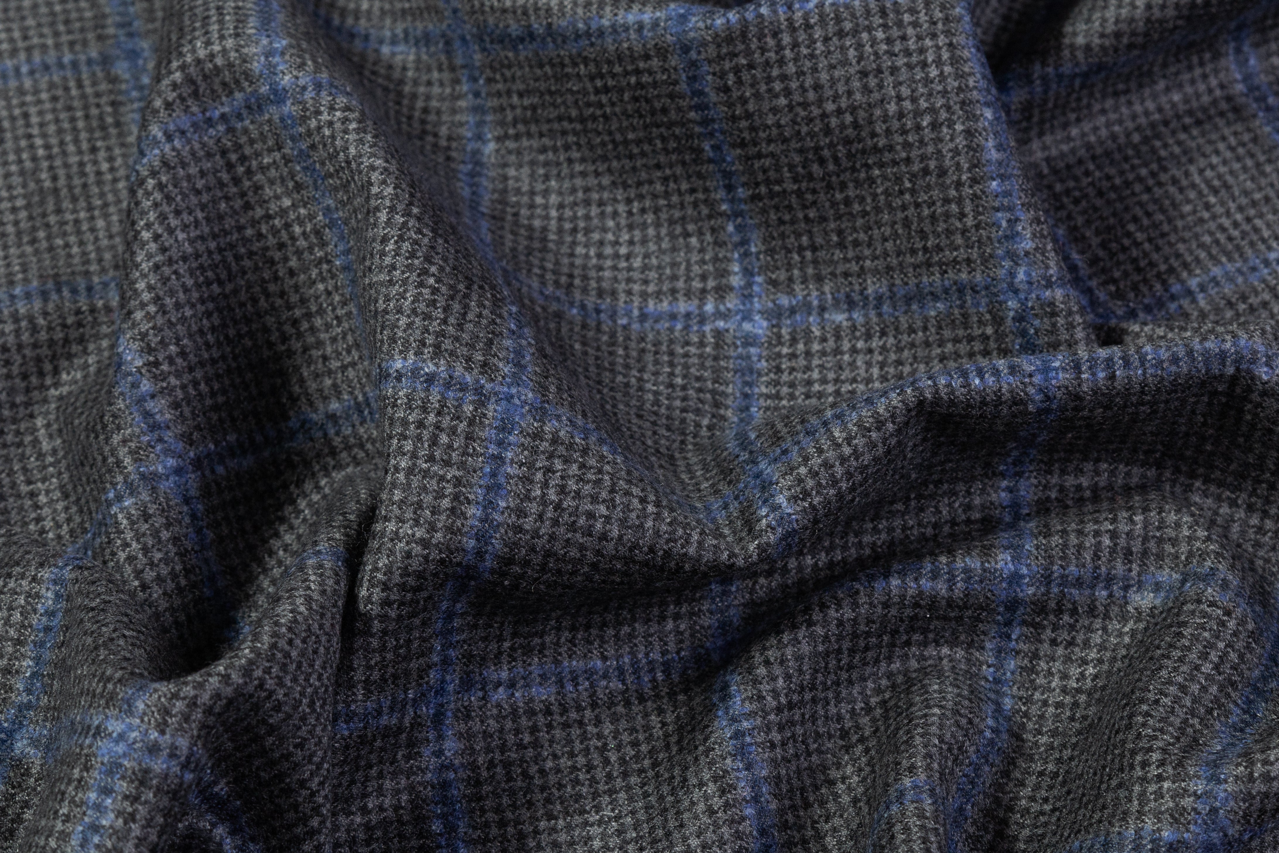 Tallia di Delfino - Checked Italian Super 130s Wool Flannel - Charcoal Gray / Blue
