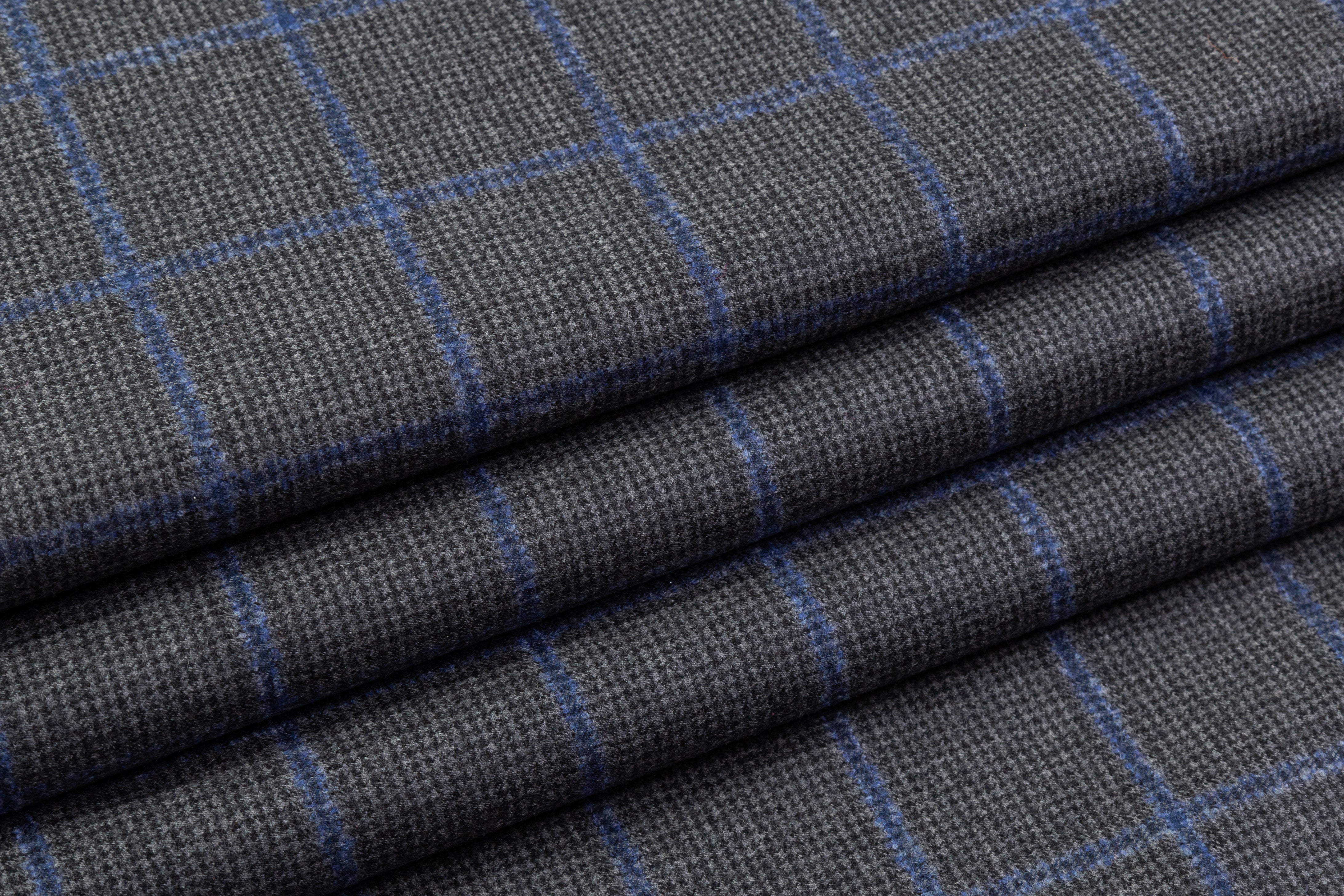 Tallia di Delfino - Checked Italian Super 130s Wool Flannel - Charcoal Gray / Blue
