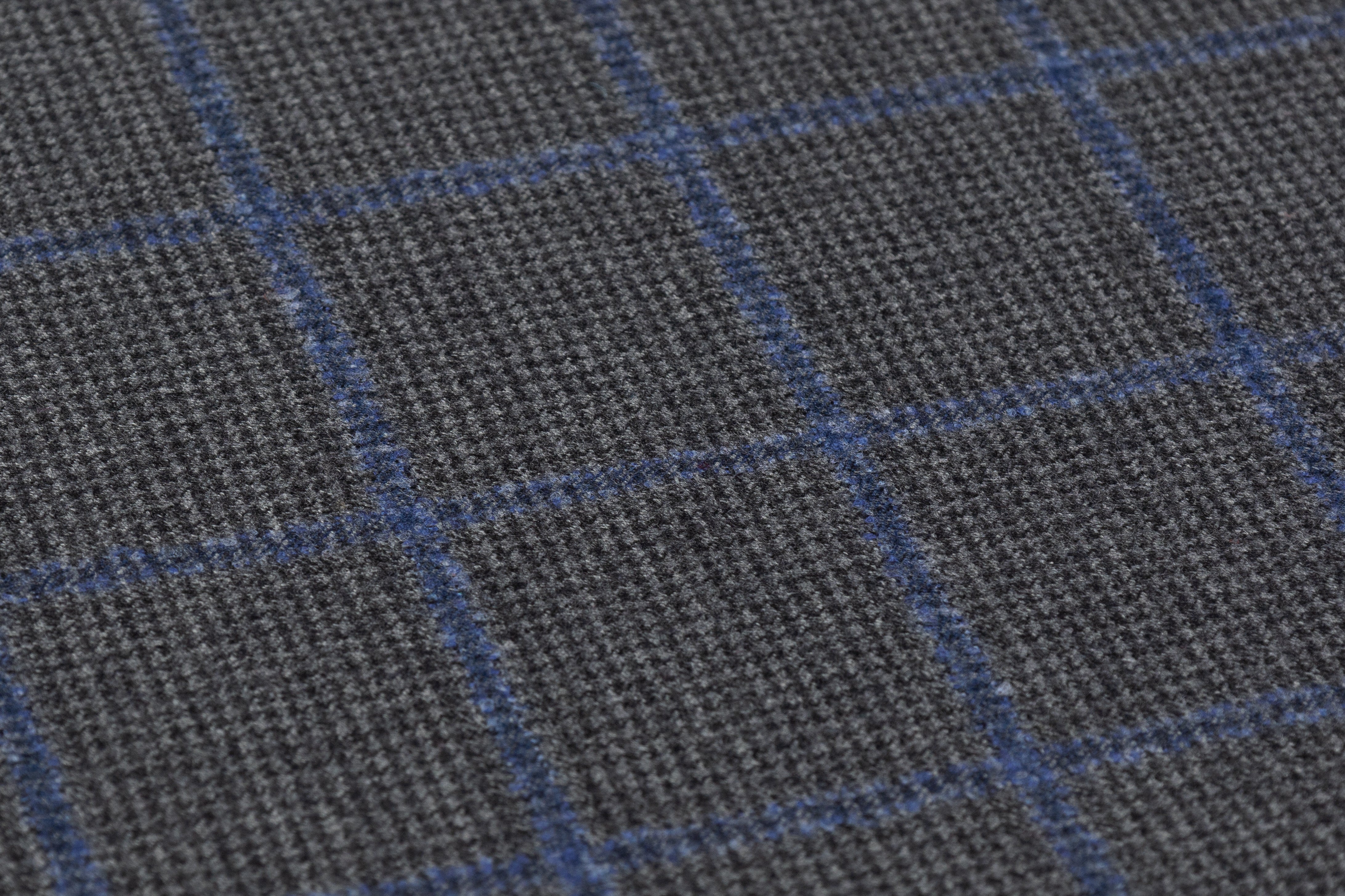 Tallia di Delfino - Checked Italian Super 130s Wool Flannel - Charcoal Gray / Blue