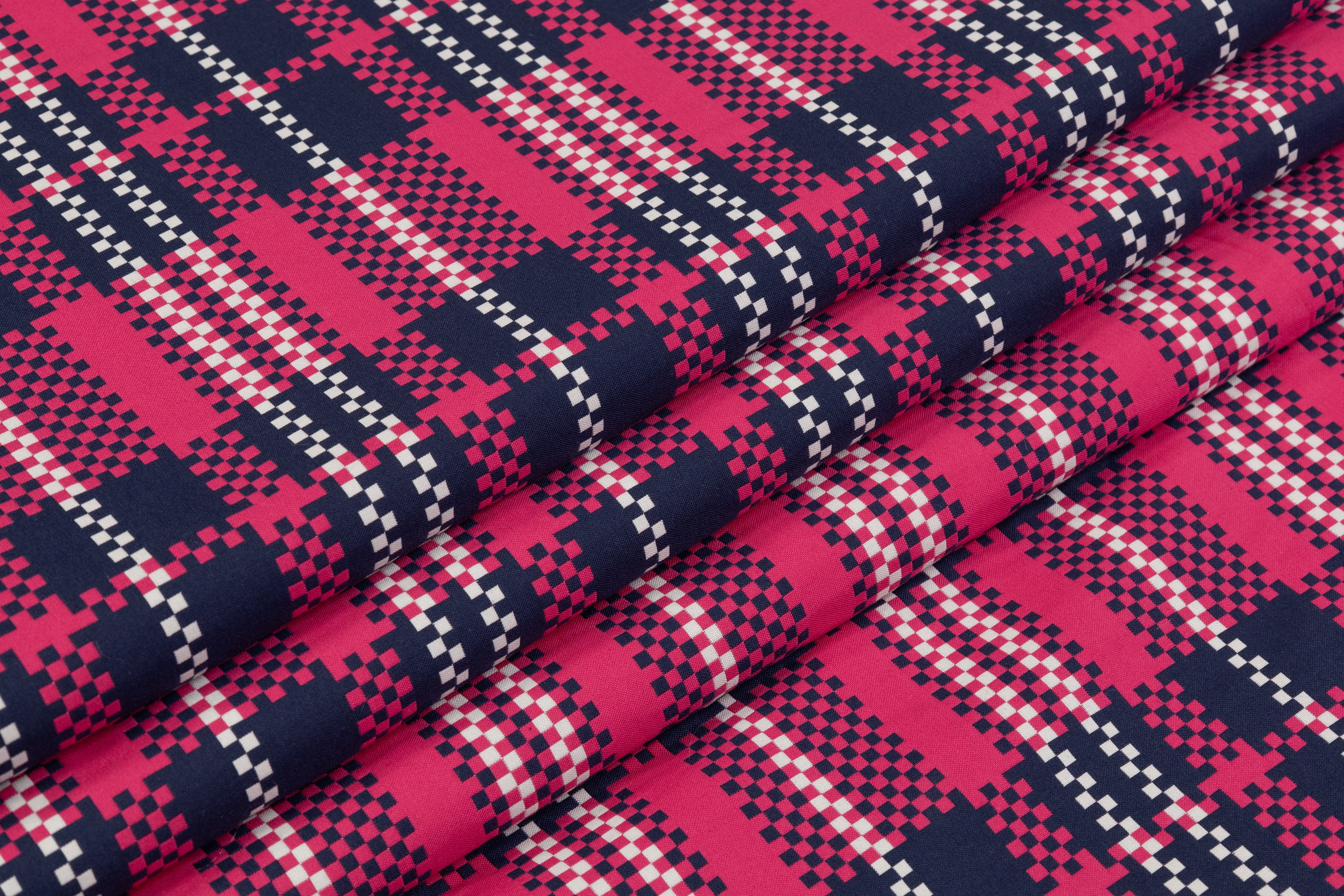 Double Faced Checked Brocade - Pink / Navy / White