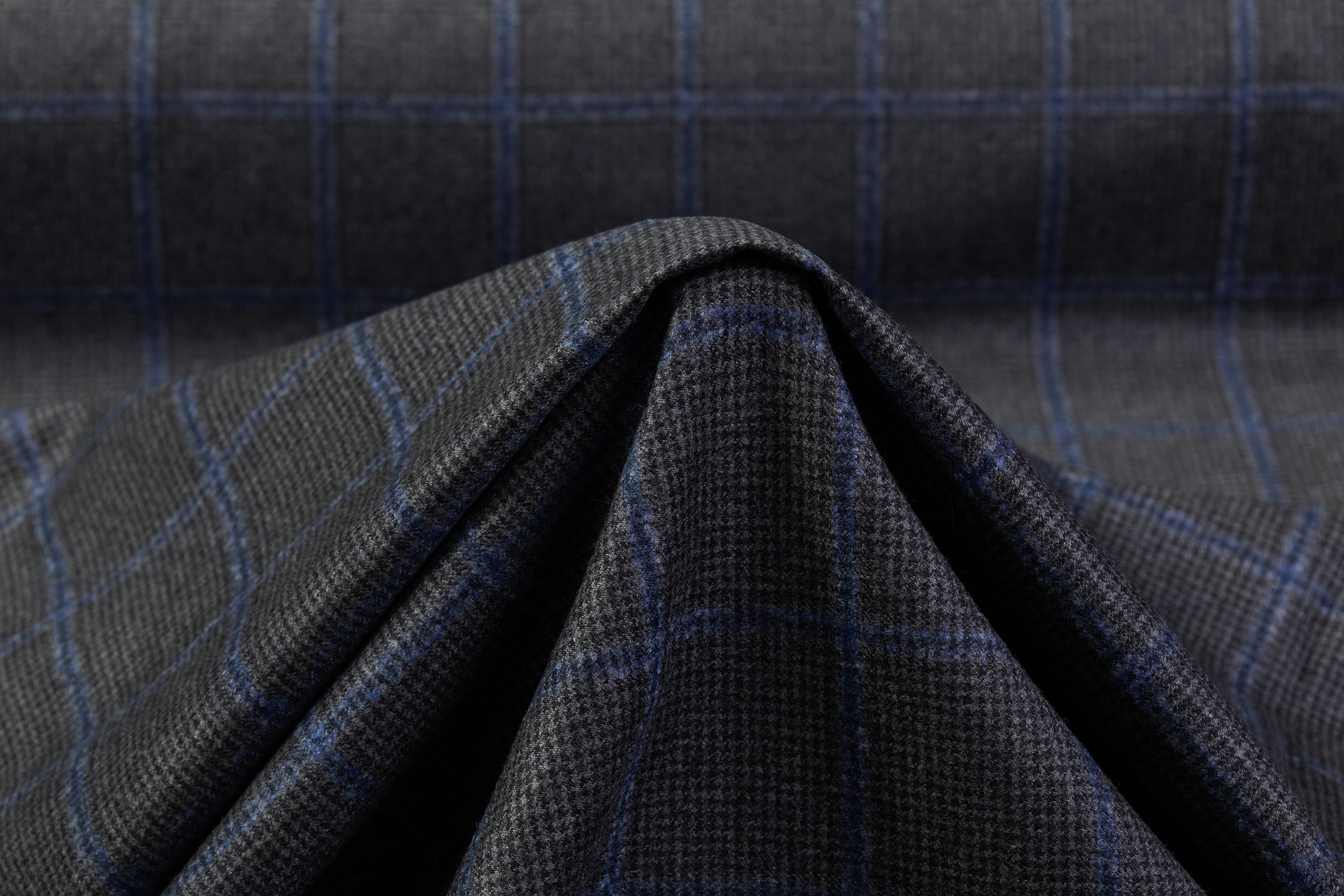 Tallia di Delfino - Checked Italian Super 130s Wool Flannel - Charcoal Gray / Blue