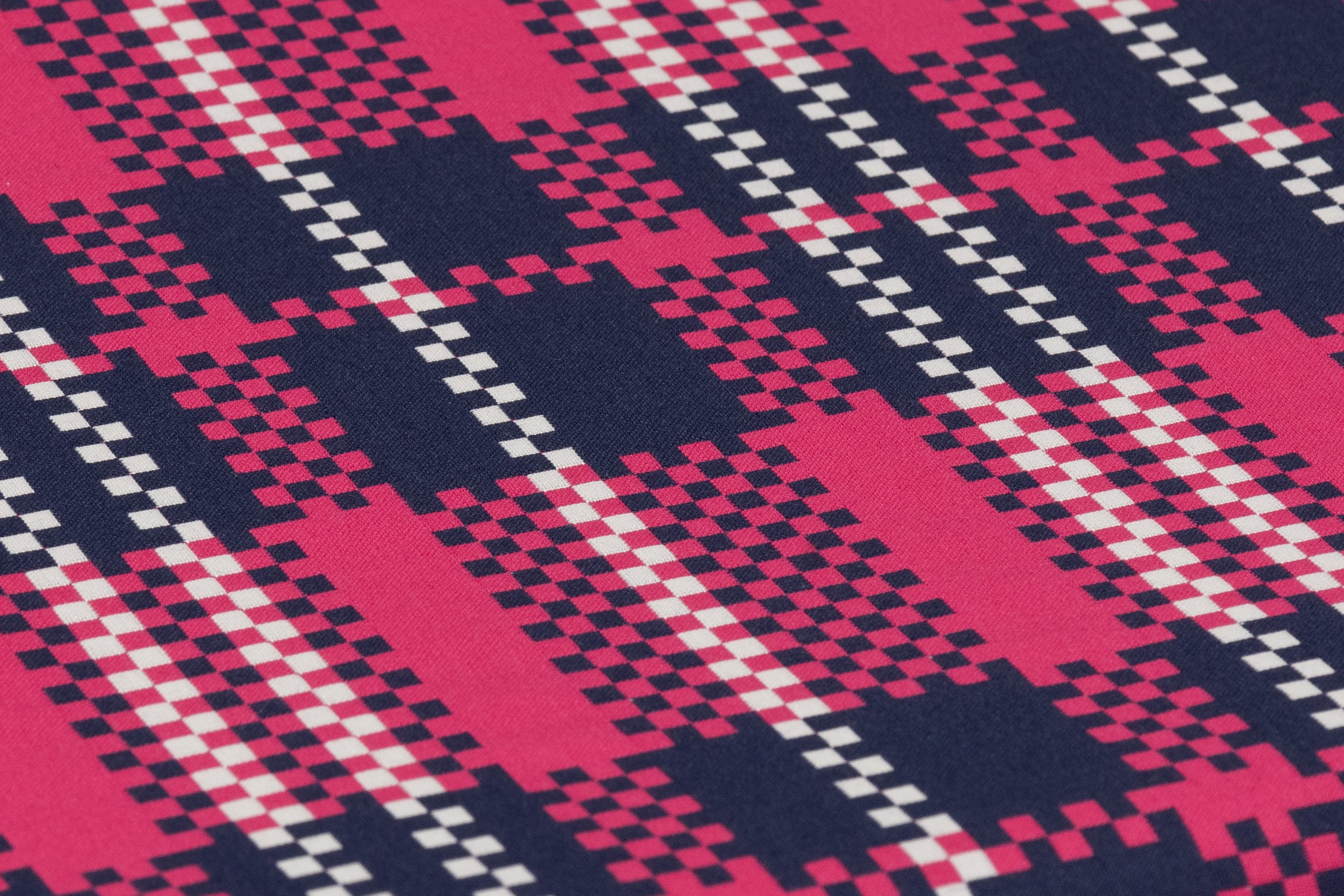 Double Faced Checked Brocade - Pink / Navy / White