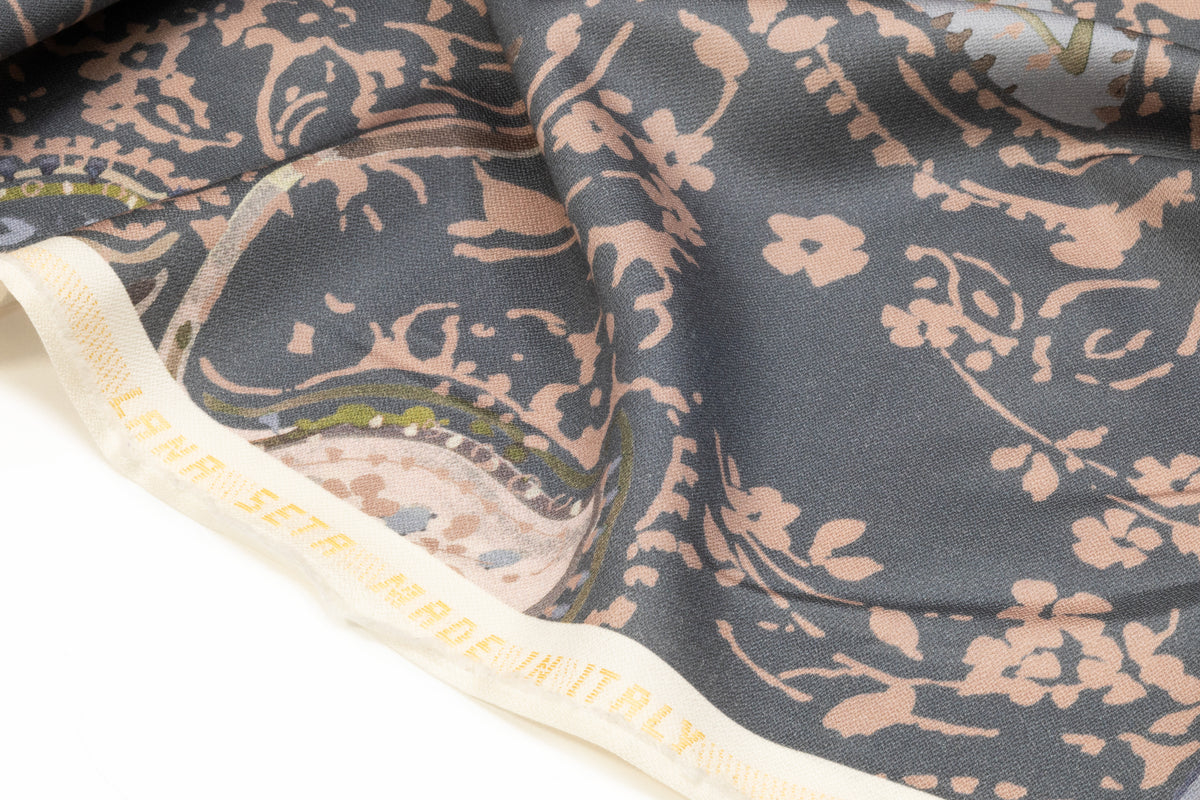 Paisley Printed Italian Silk and Wool - Gray