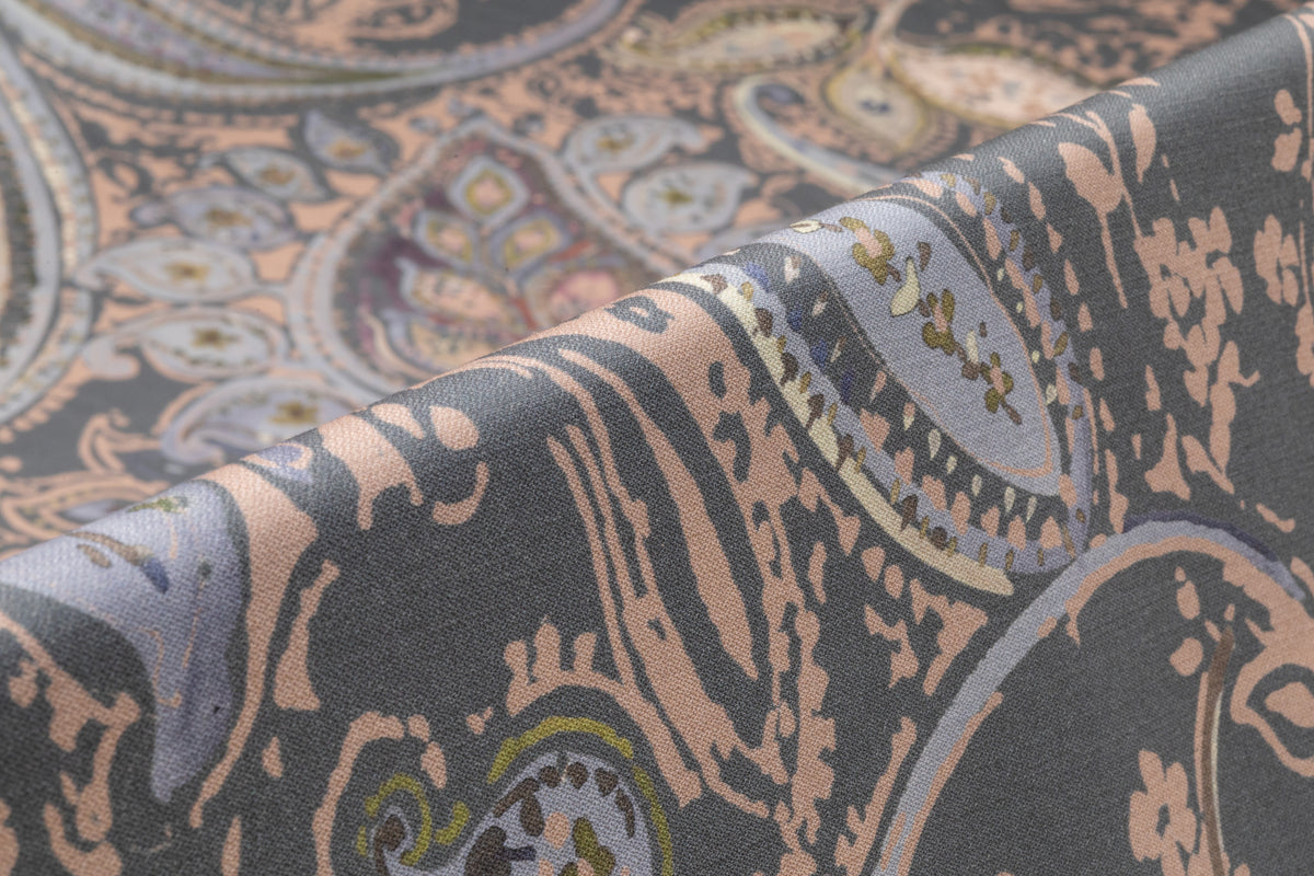 Paisley Printed Italian Silk and Wool - Gray
