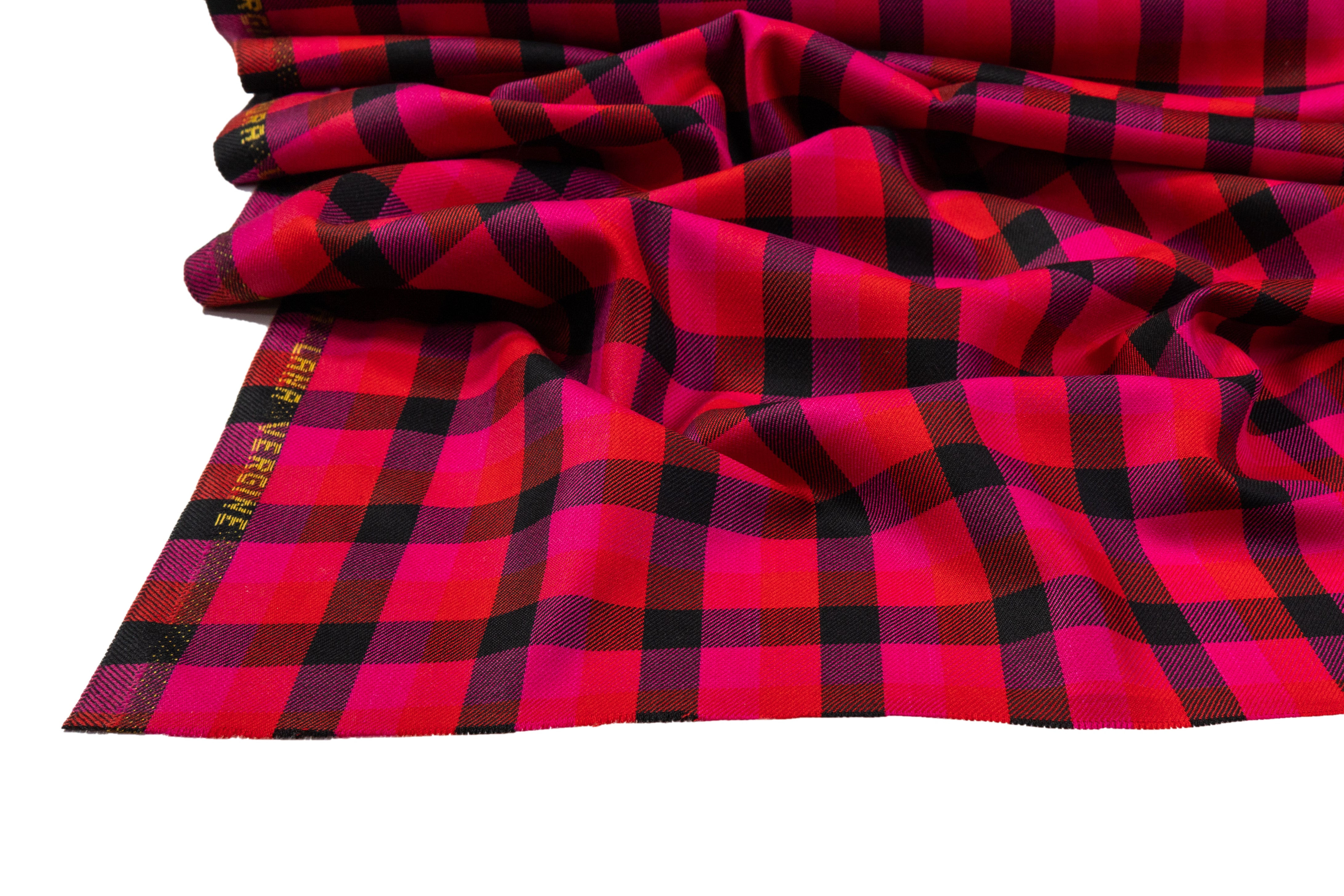Tartan Italian Wool Suiting - Magenta