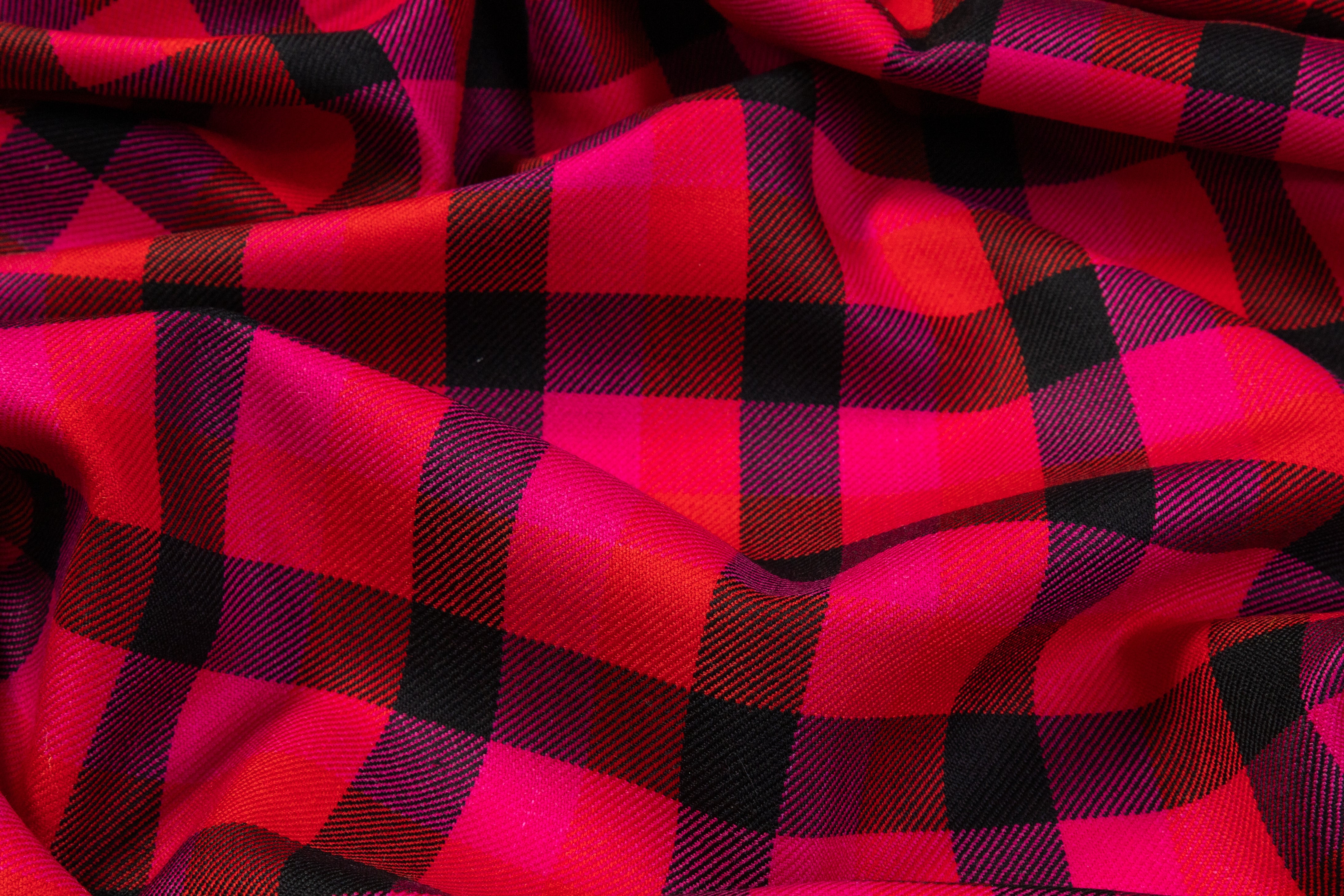 Tartan Italian Wool Suiting - Magenta