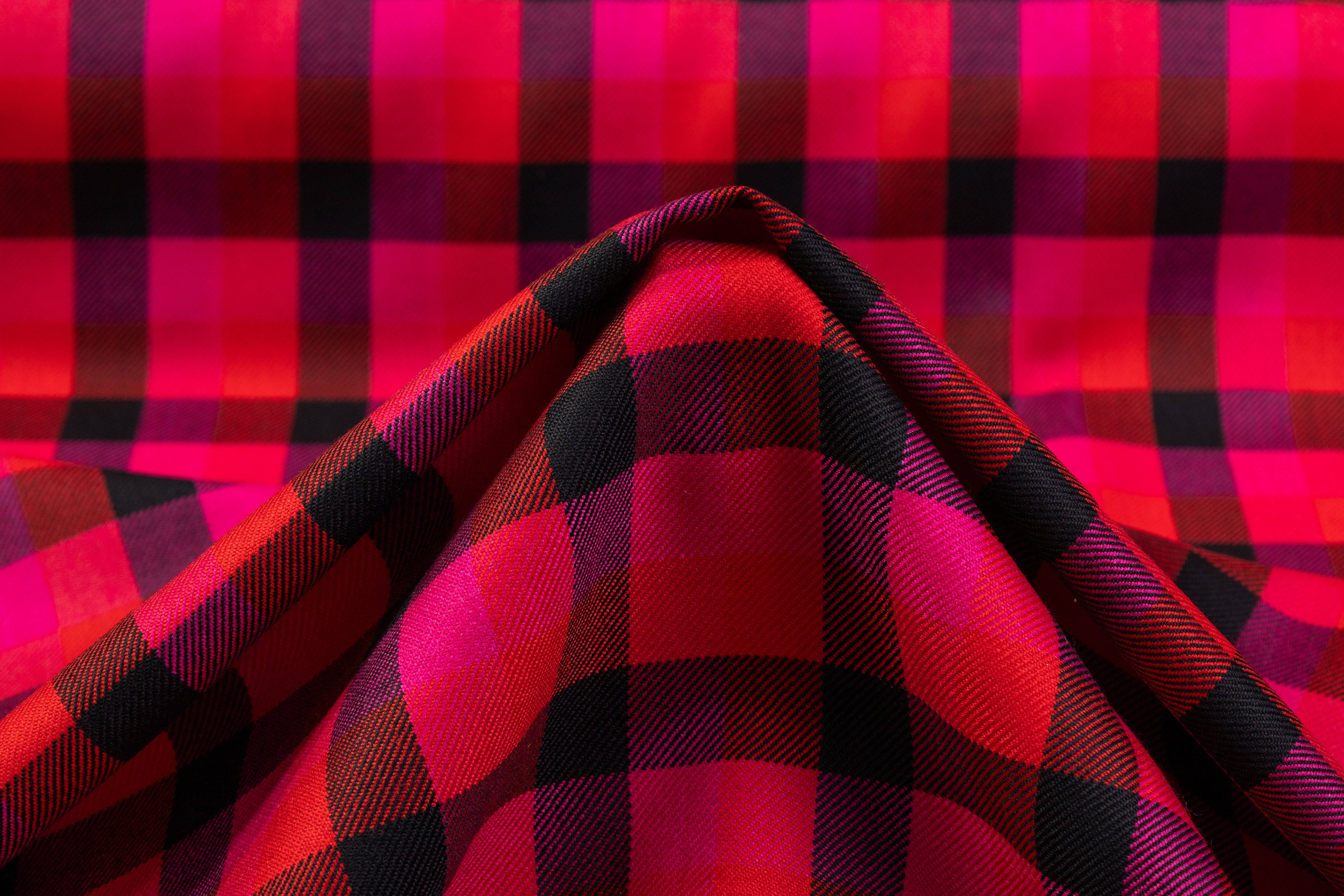 Tartan Italian Wool Suiting - Magenta