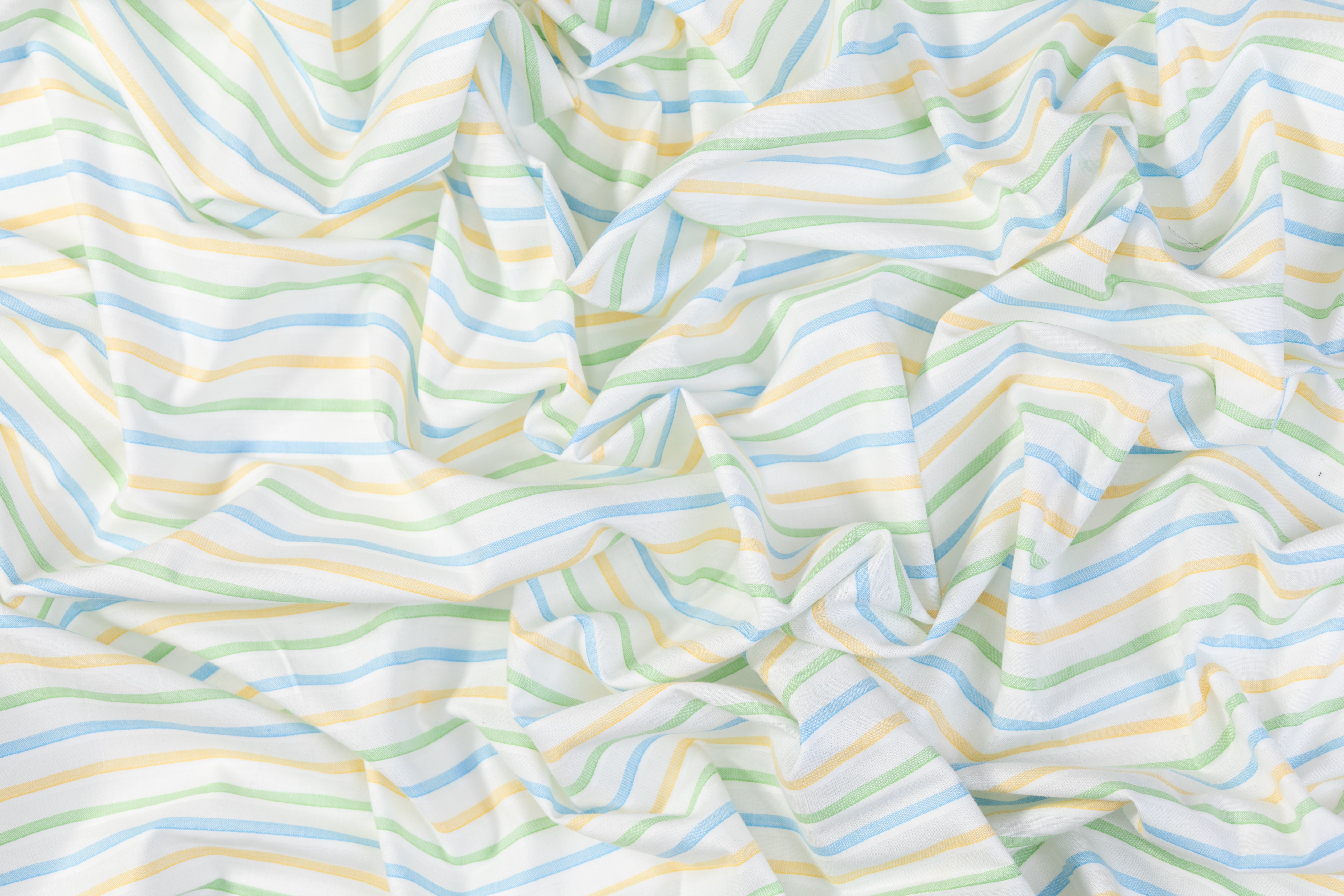 Striped Italian Cotton Linen Blend - Blue / Green / Yellow