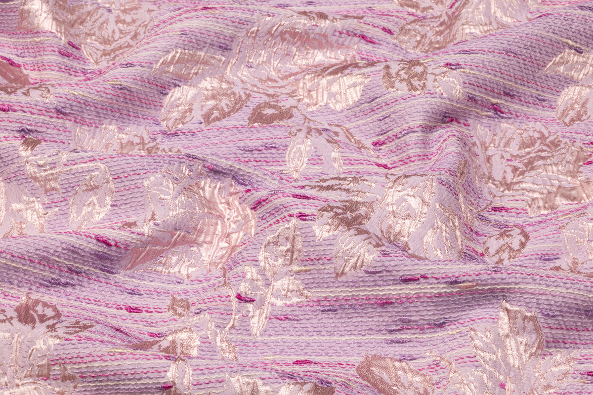 Floral Italian Silk Blend Tweed Brocade - Lilac / Pink