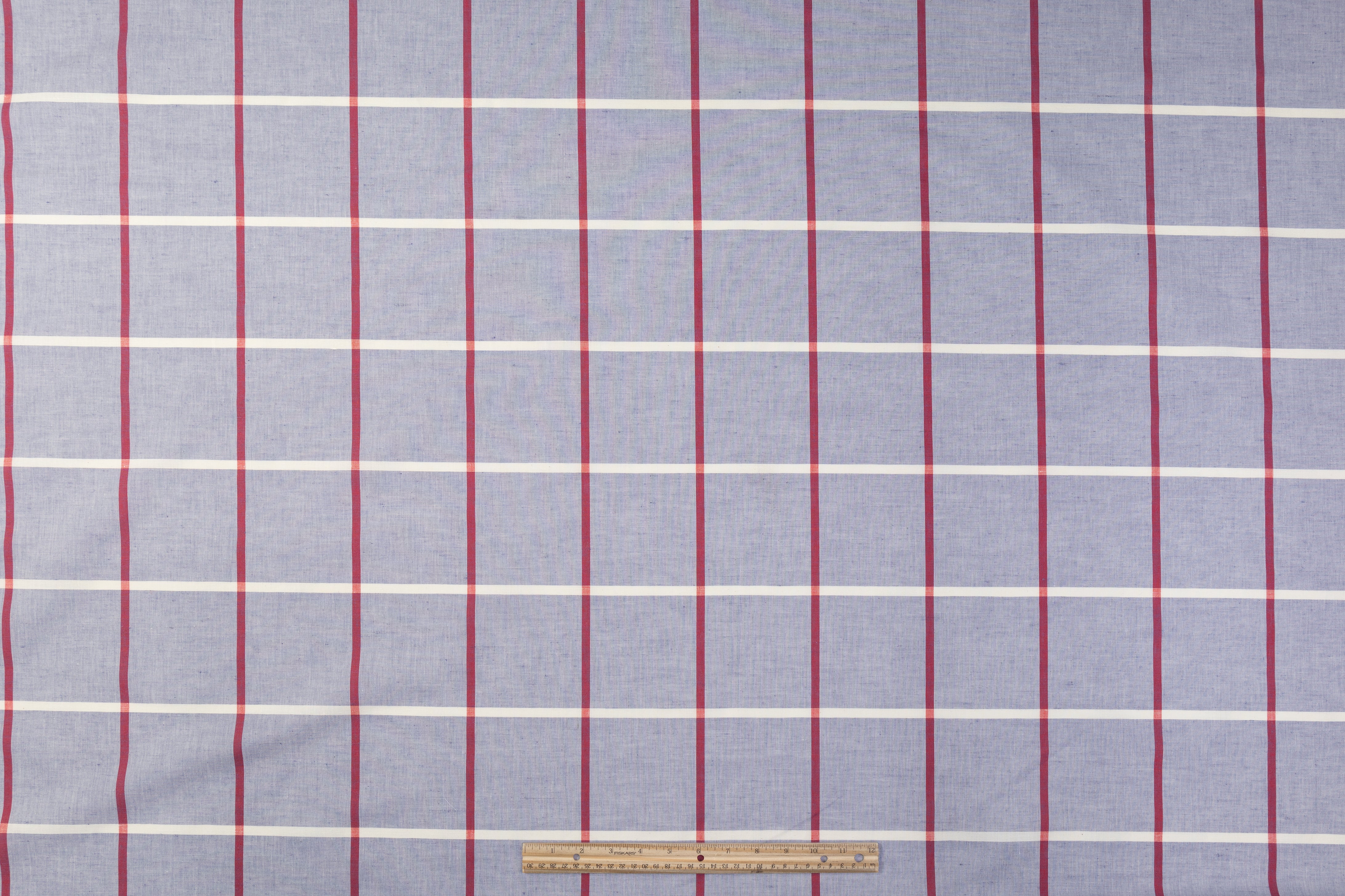 Windowpane Italian Linen - Cool Gray / Red / White