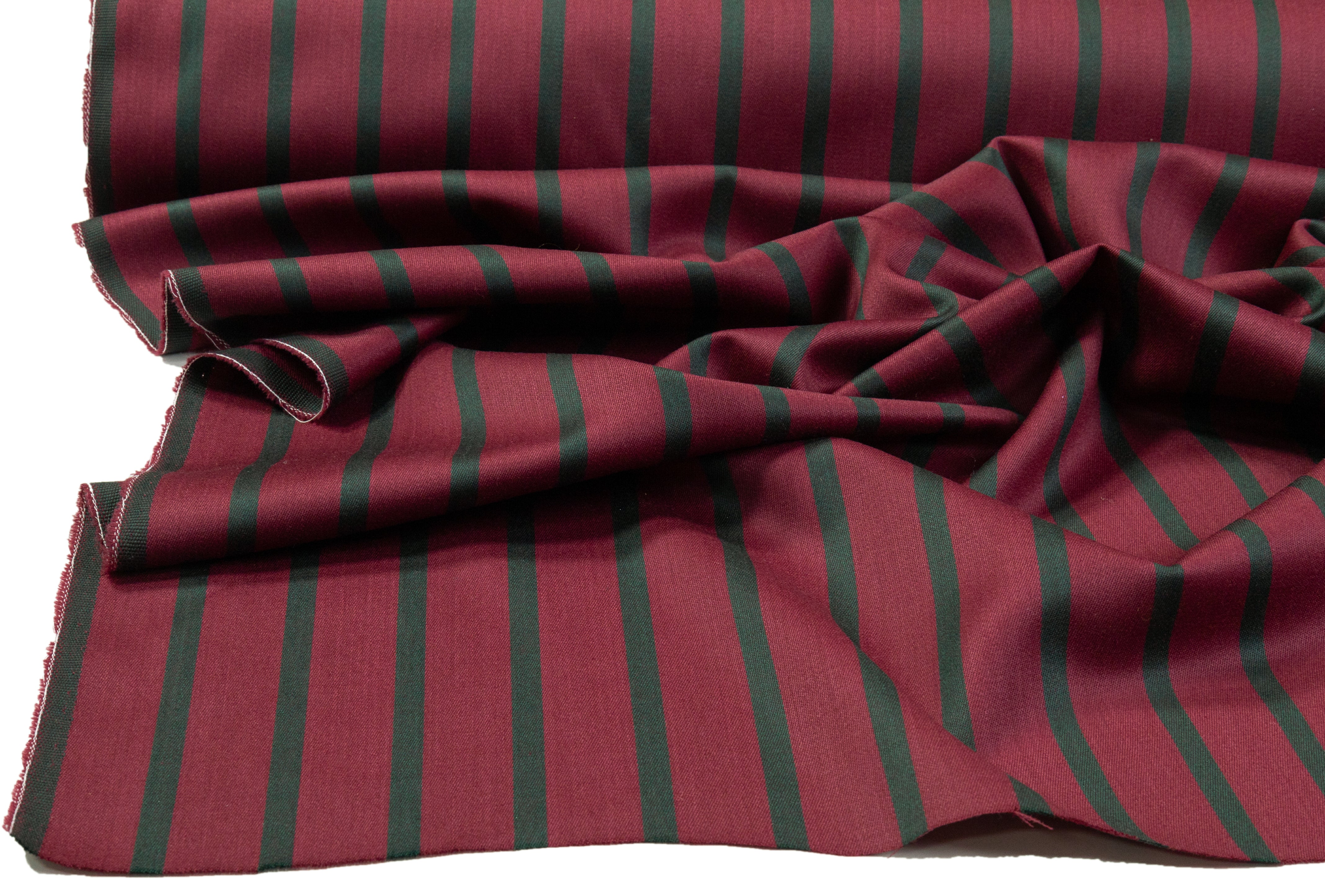 Striped Italian Satin Faille Wool - Burgundy / Green
