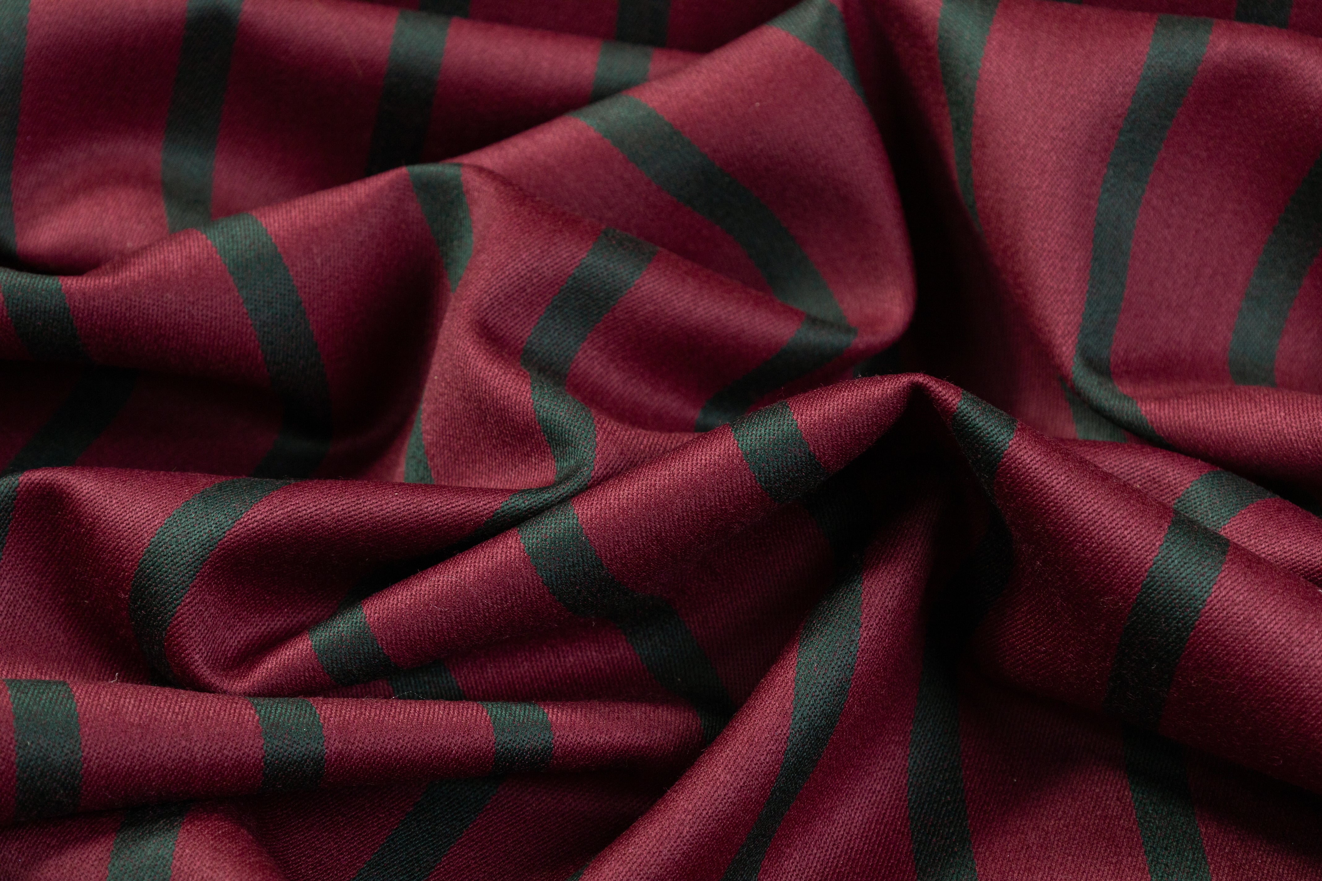 Striped Italian Satin Faille Wool - Burgundy / Green