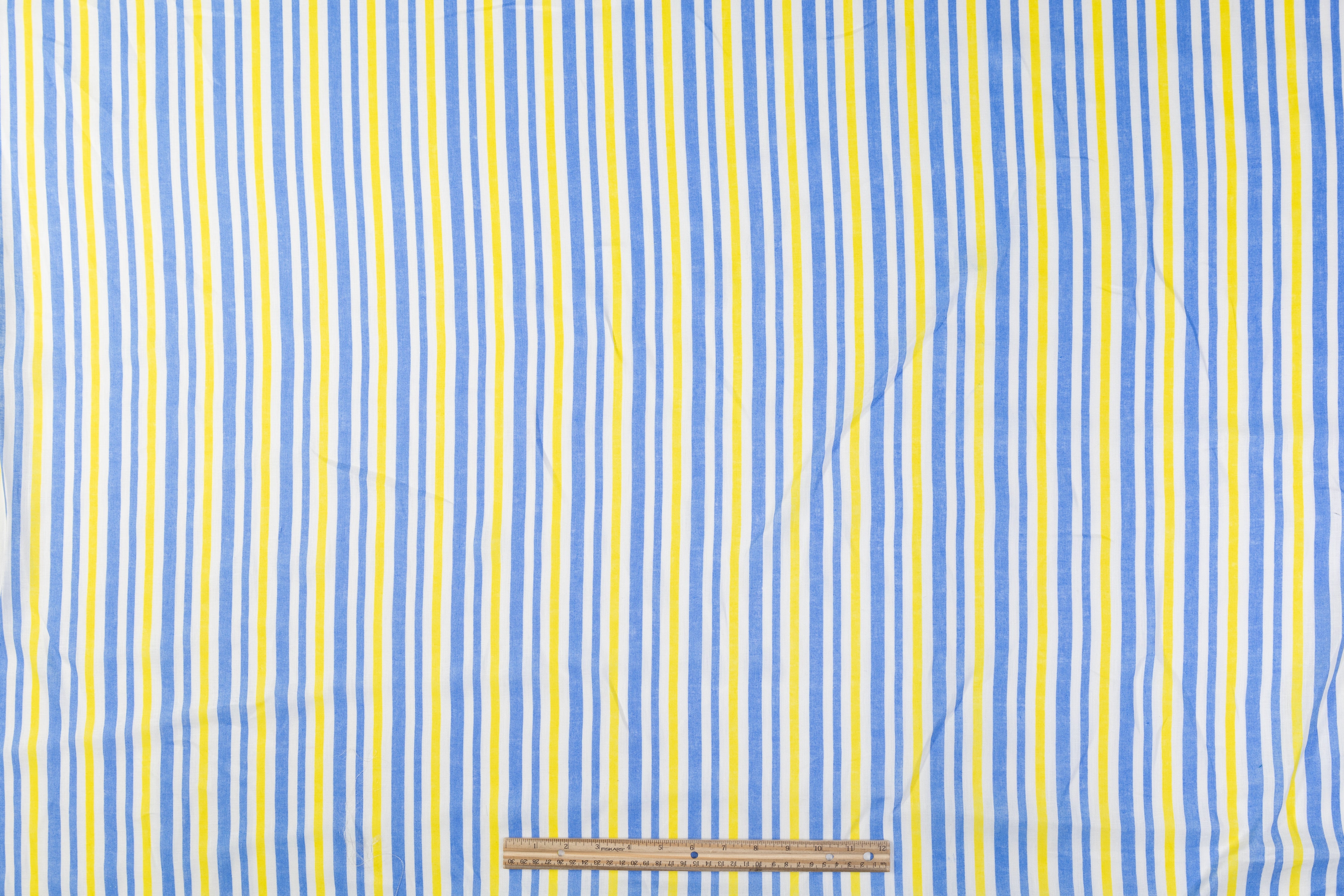 Striped Italian Linen - Blue / Yellow / White