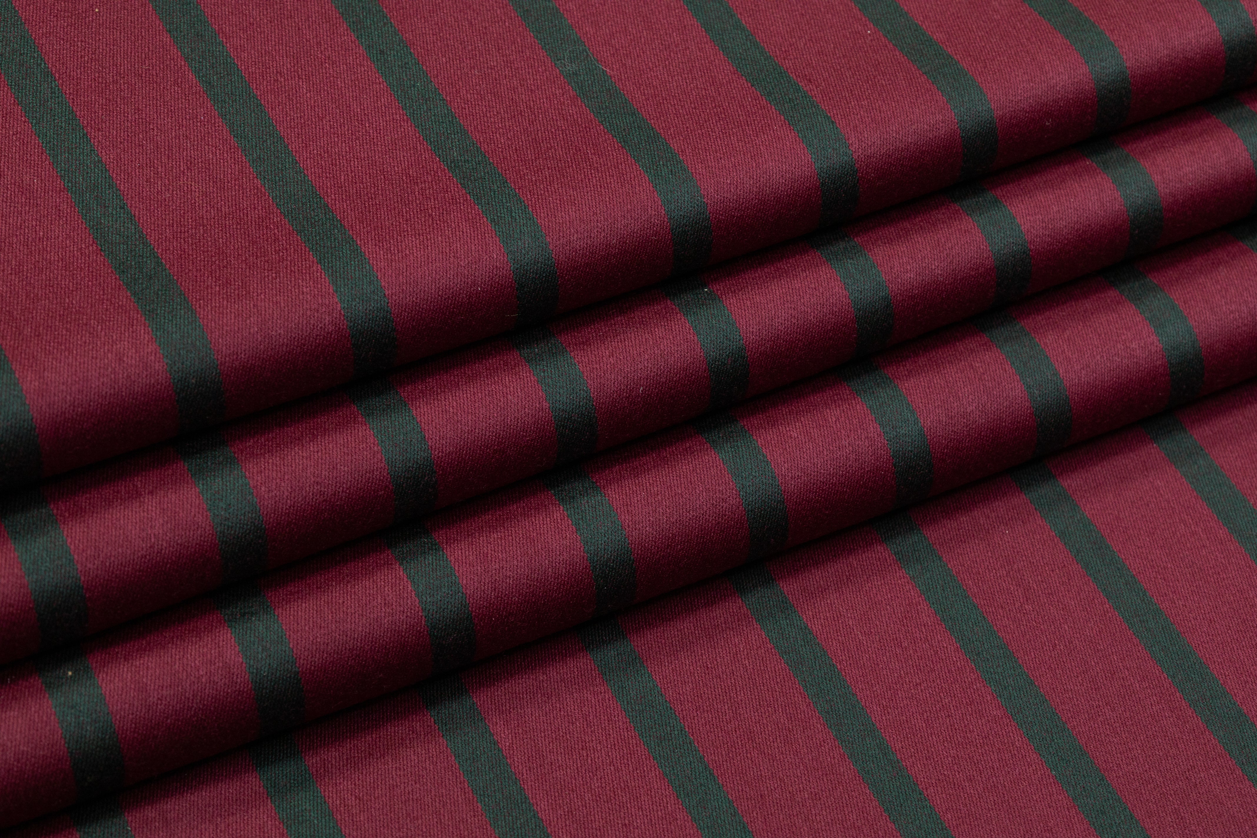 Striped Italian Satin Faille Wool - Burgundy / Green
