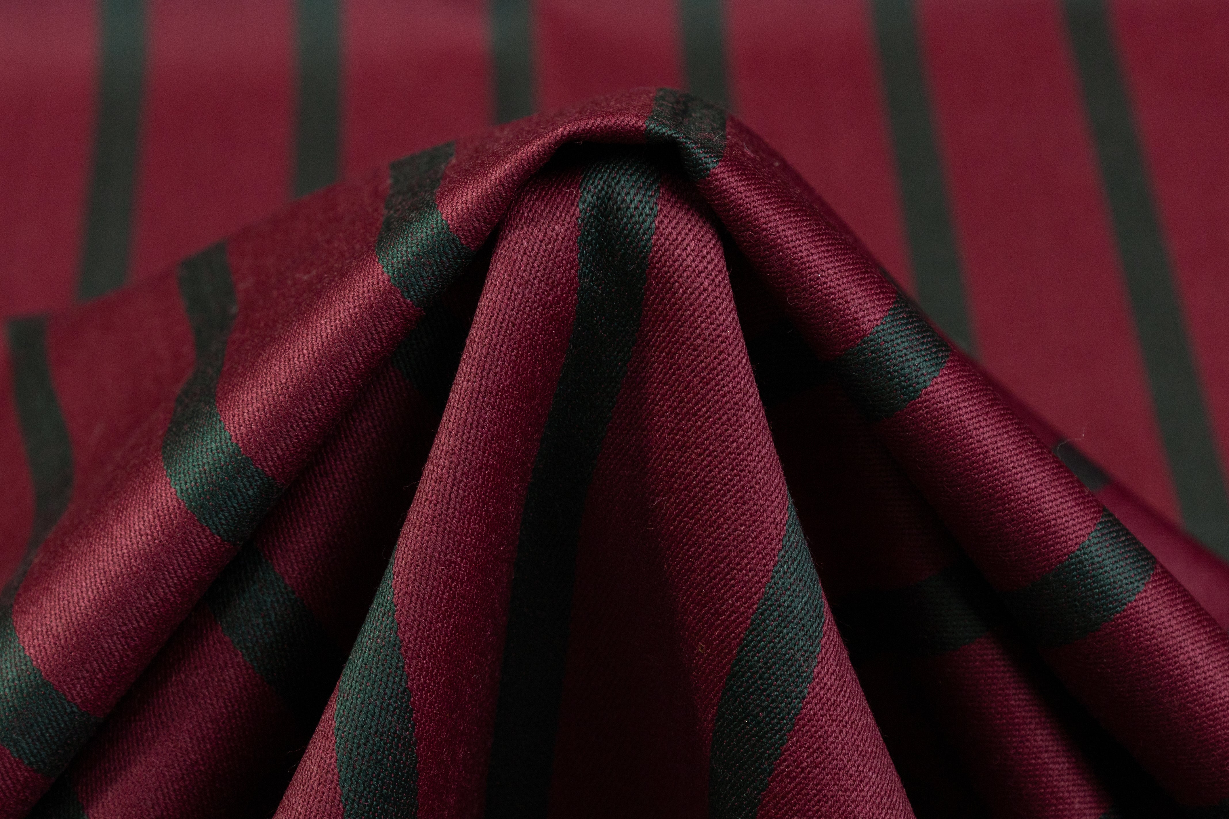 Striped Italian Satin Faille Wool - Burgundy / Green