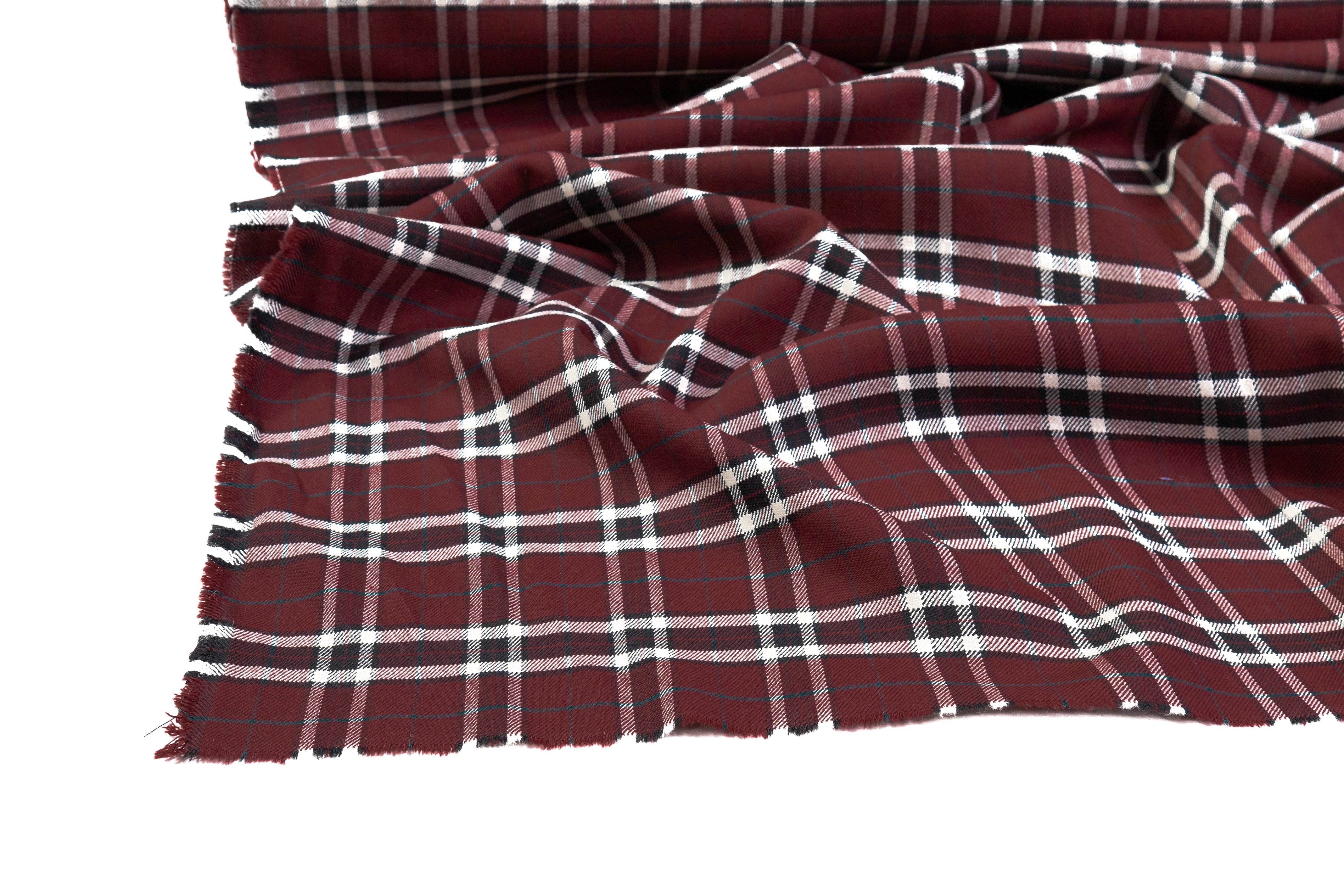 Checked Italian Wool Suiting - Burgundy / Green