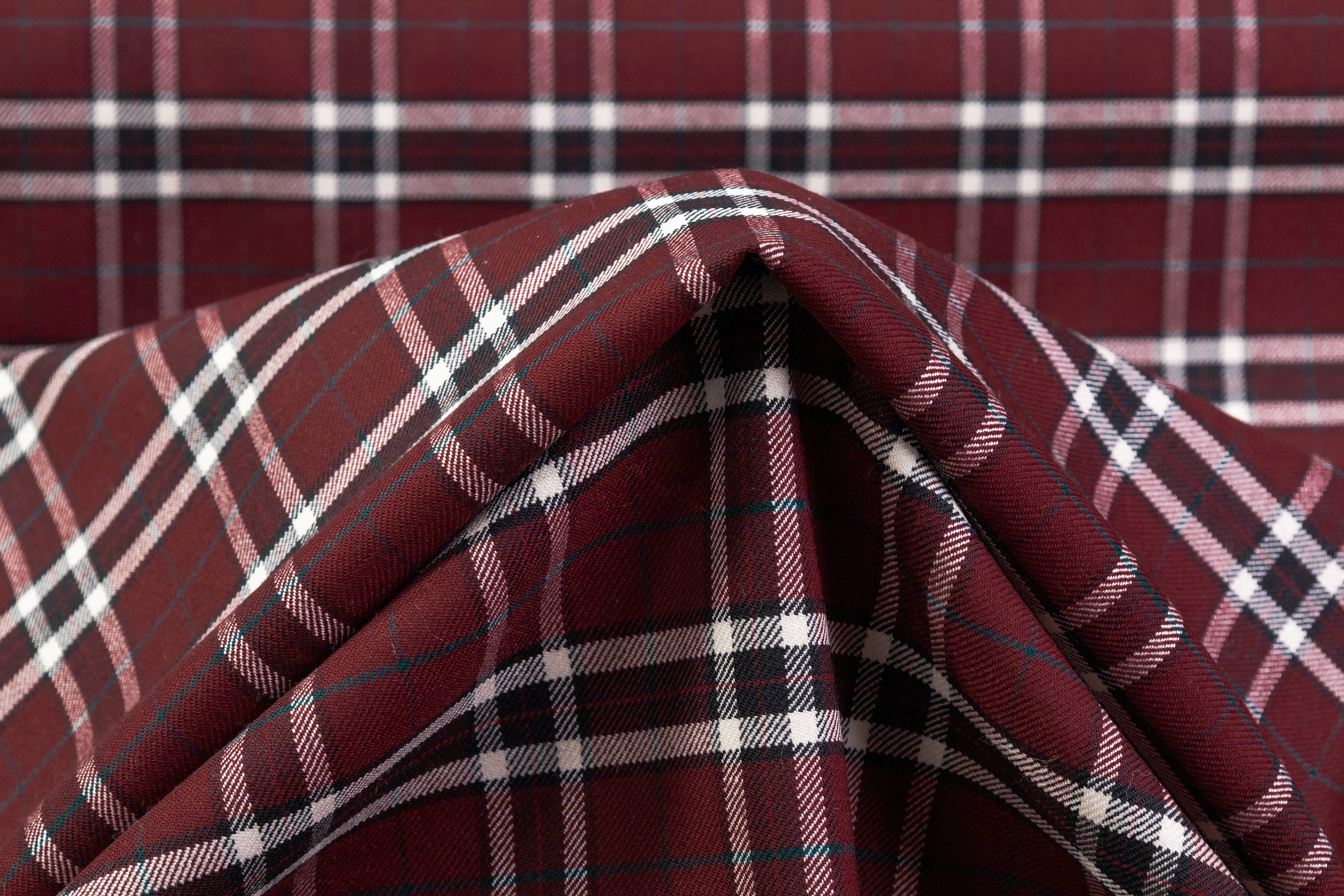 Checked Italian Wool Suiting - Burgundy / Green