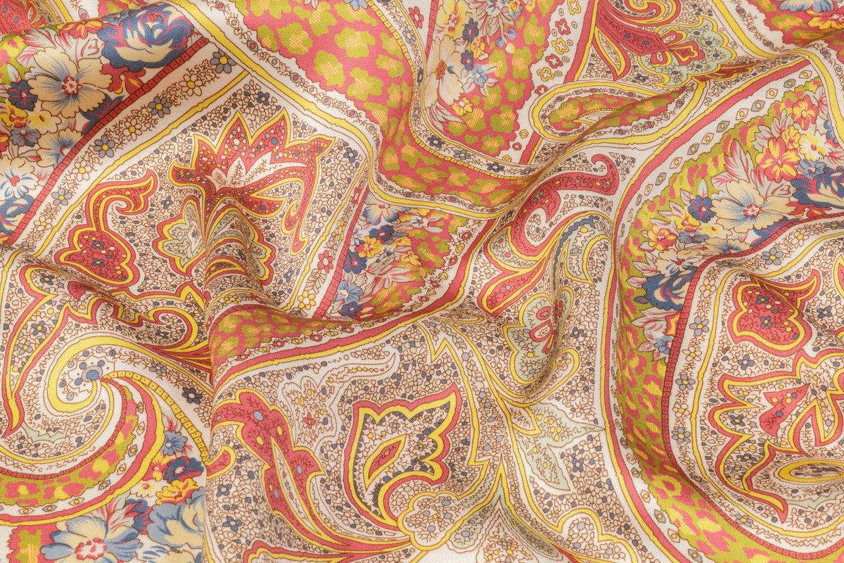 Paisley Italian 4 Ply Silk - Coral / Gold