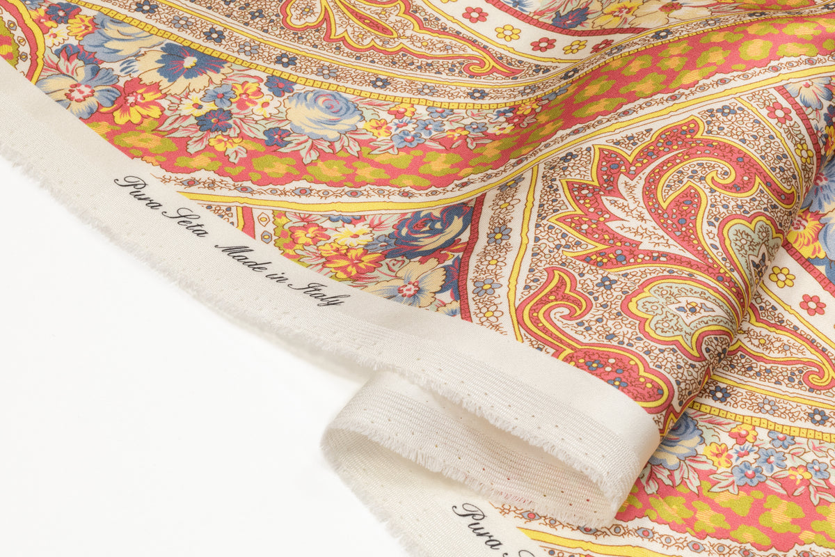Paisley Italian 4 Ply Silk - Coral / Gold