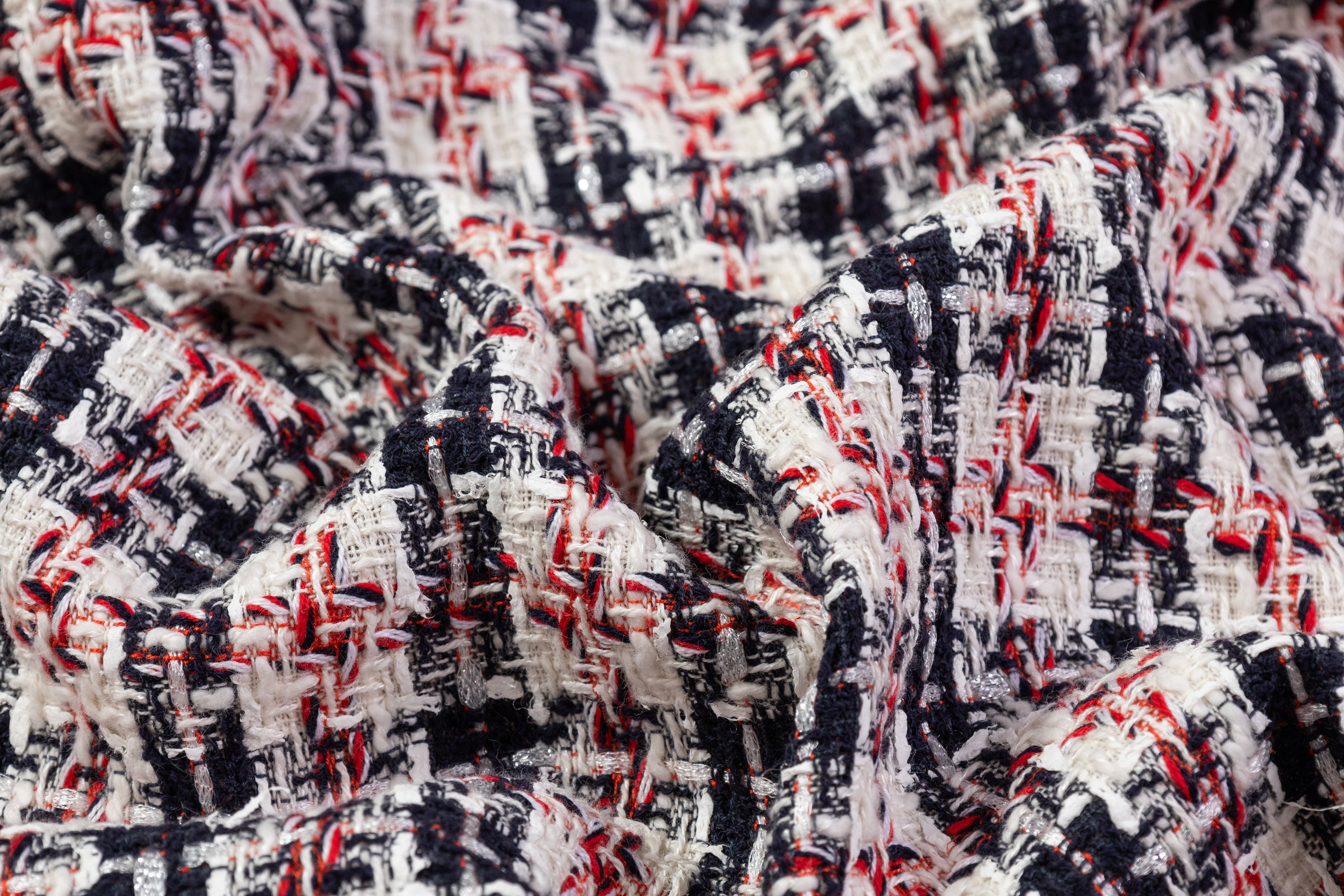 Italian Cotton Blend Tweed - White / Navy / Red