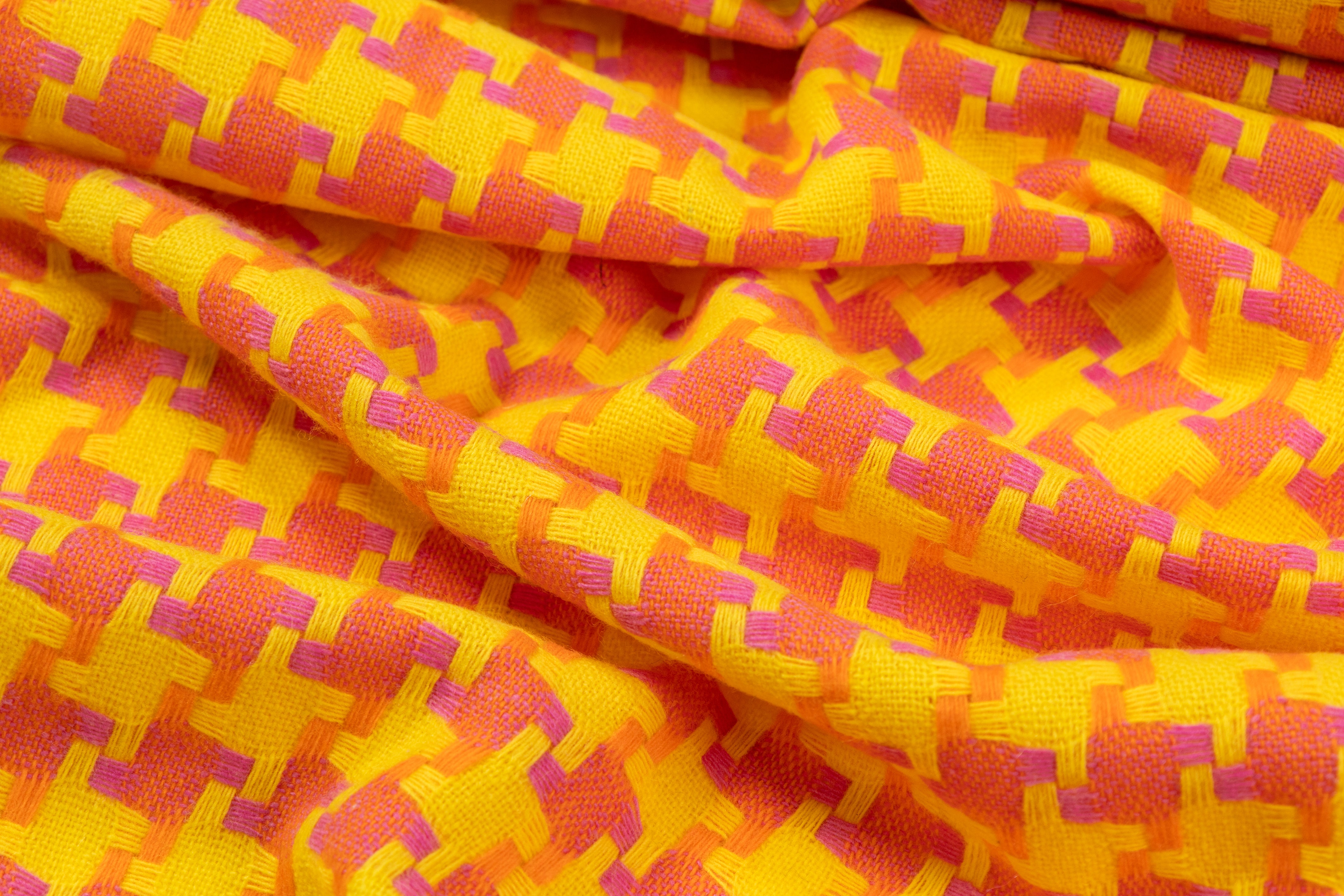 Houndstooth Italian Wool Cotton Tweed - Yellow / Orange / Pink