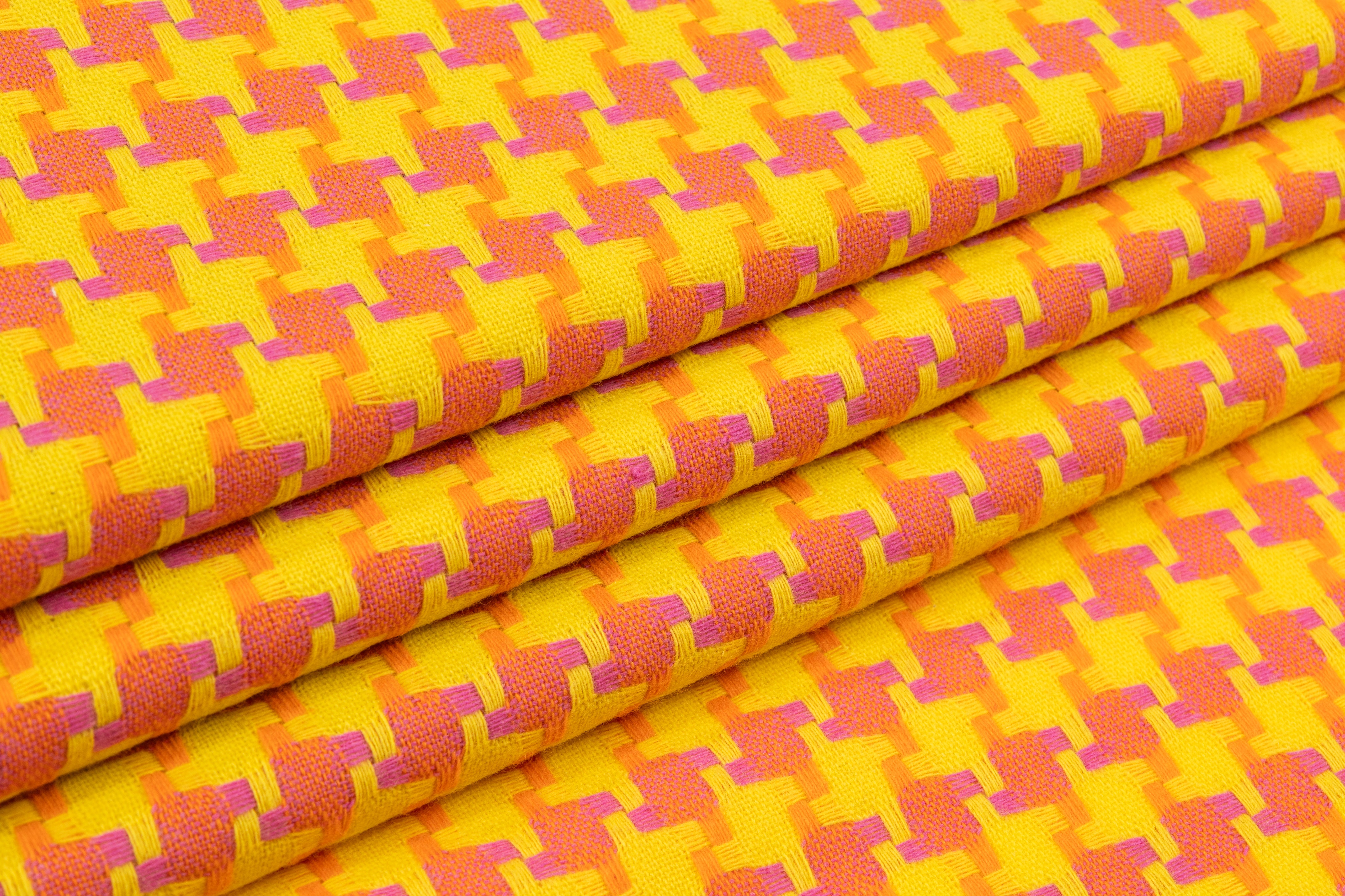 Houndstooth Italian Wool Cotton Tweed - Yellow / Orange / Pink