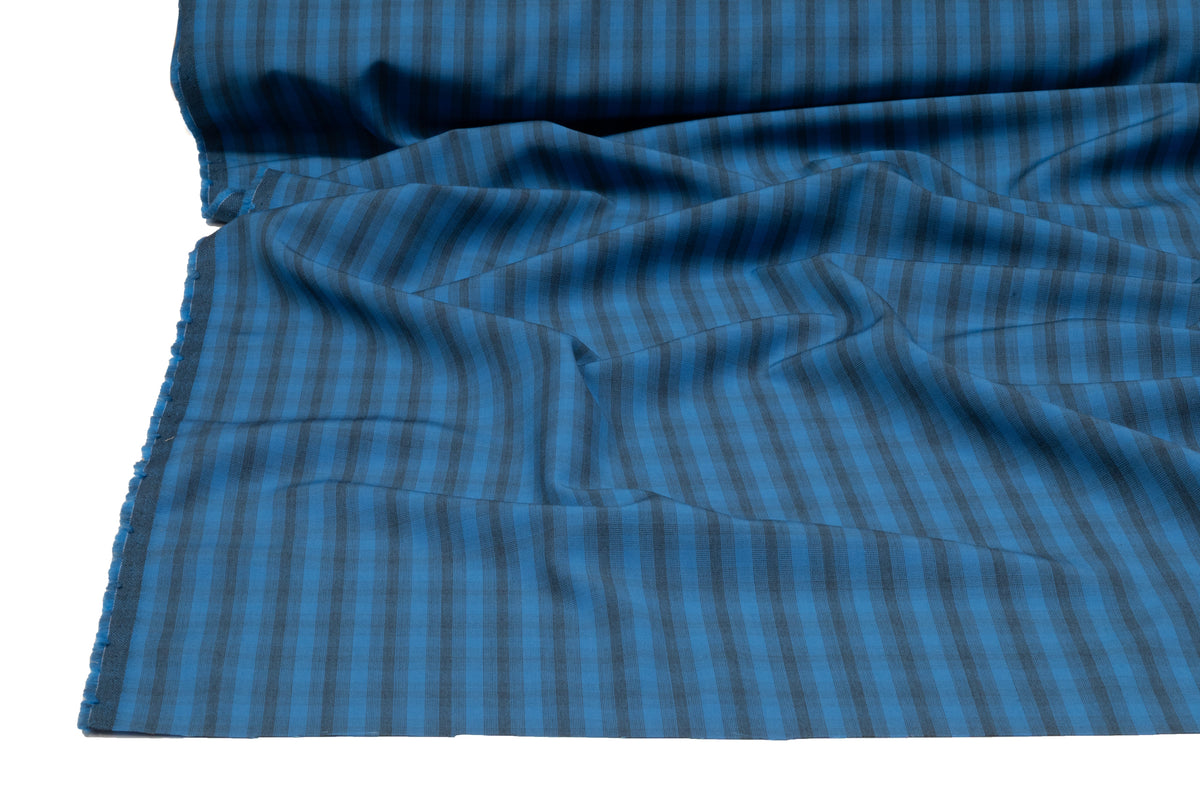 Striped Italian Wool Nylon Suiting - Blue