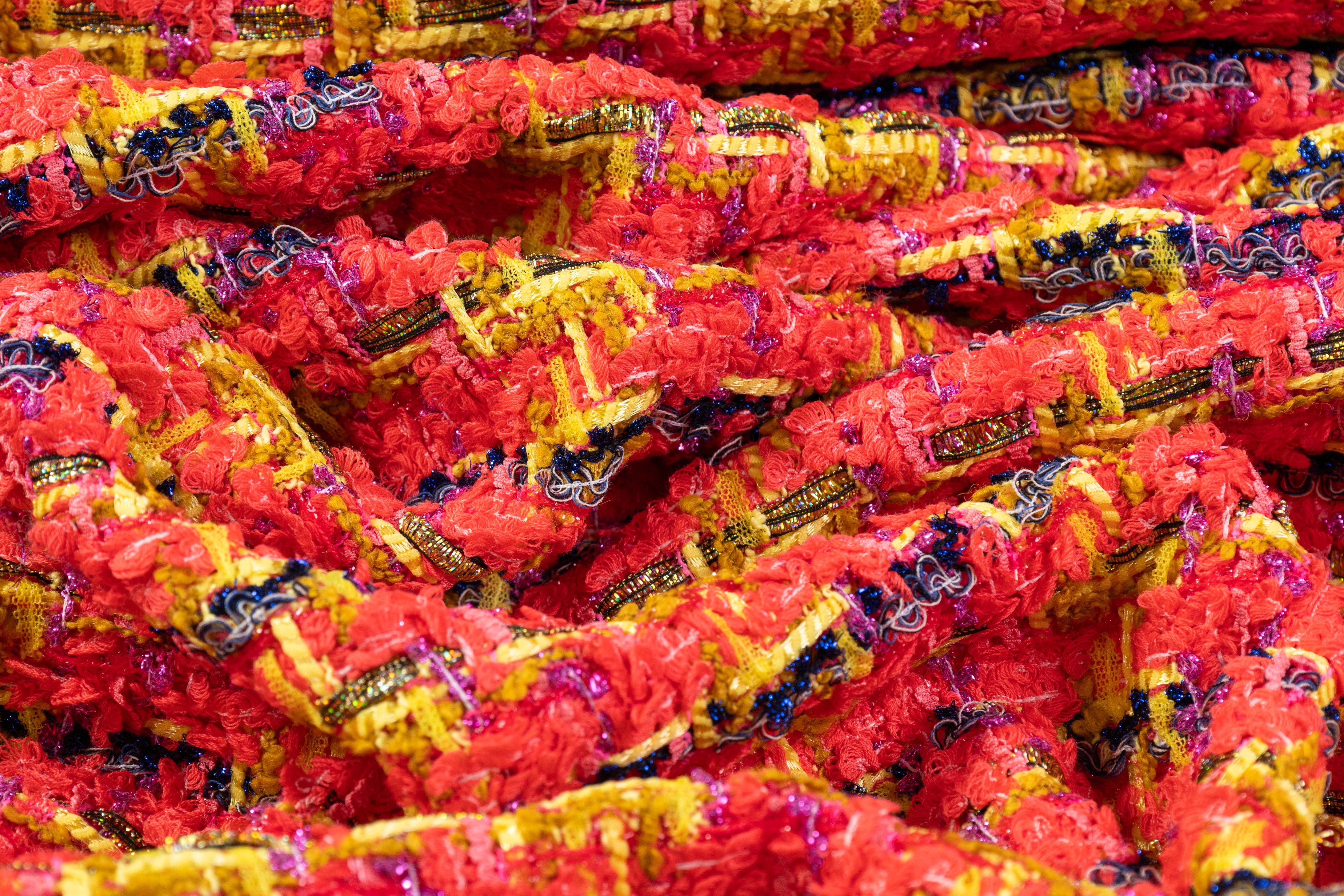 Italian Wool Cotton Metallic Tweed - Pink / Yellow / Blue / Gold