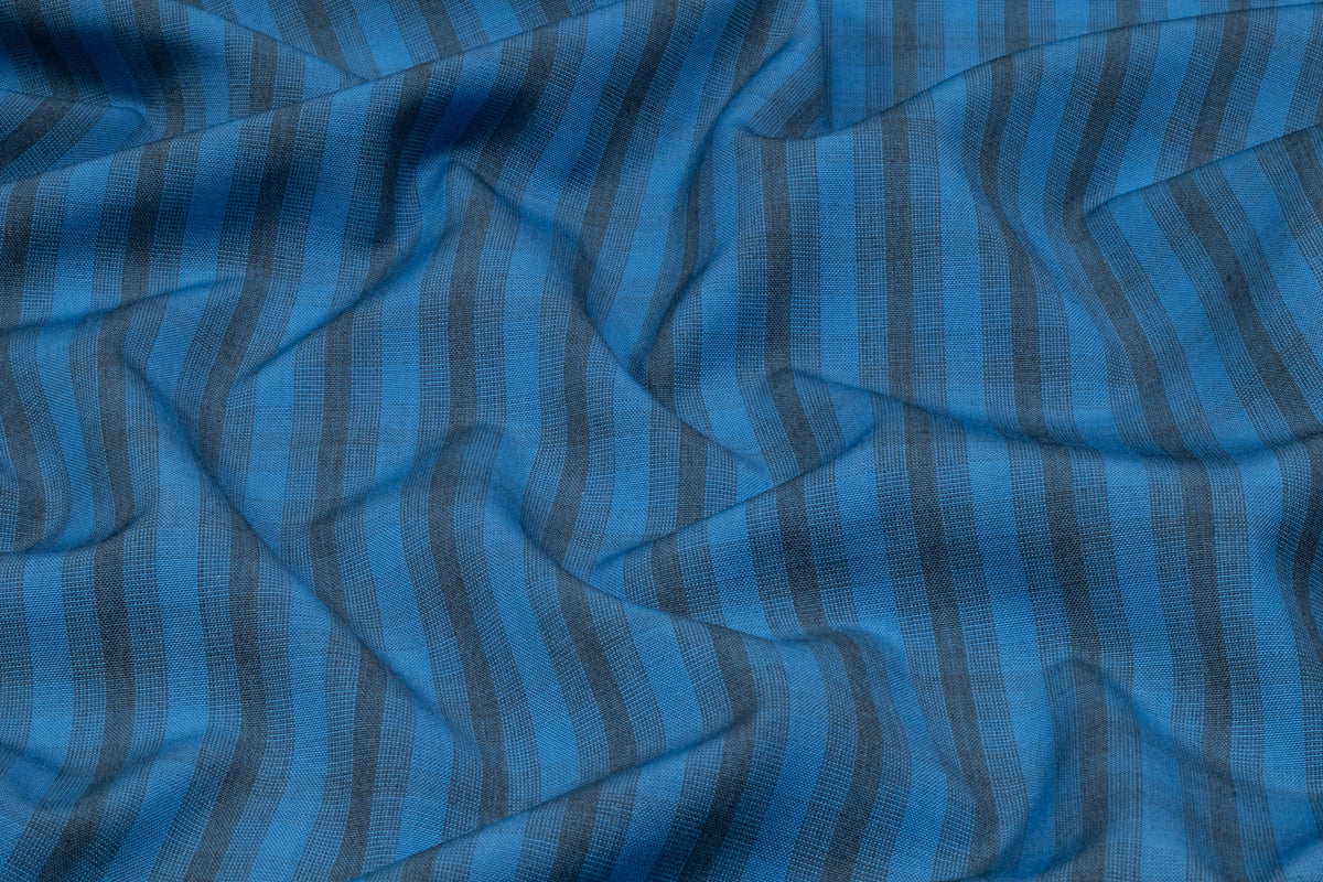Striped Italian Wool Nylon Suiting - Blue