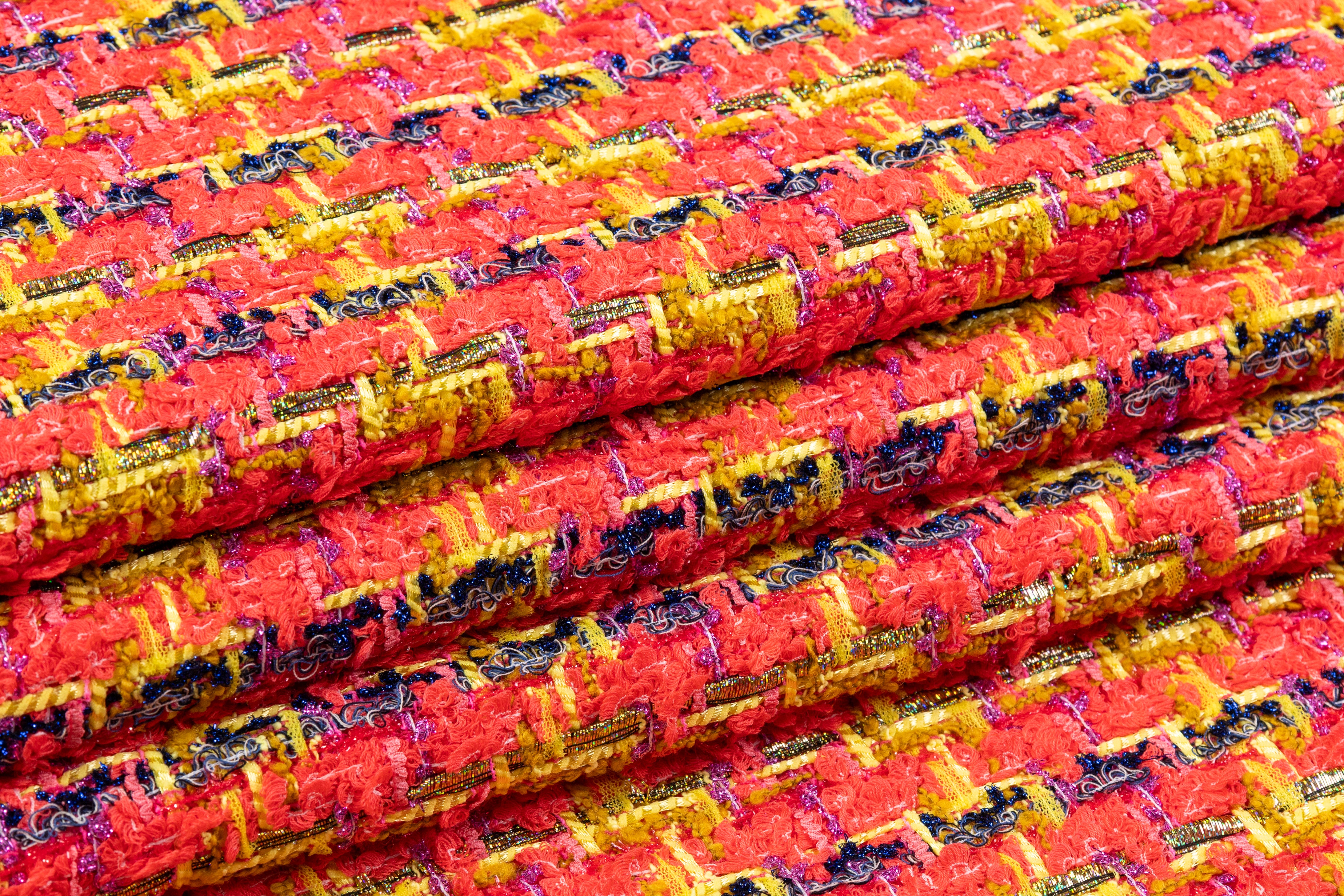 Italian Wool Cotton Metallic Tweed - Pink / Yellow / Blue / Gold