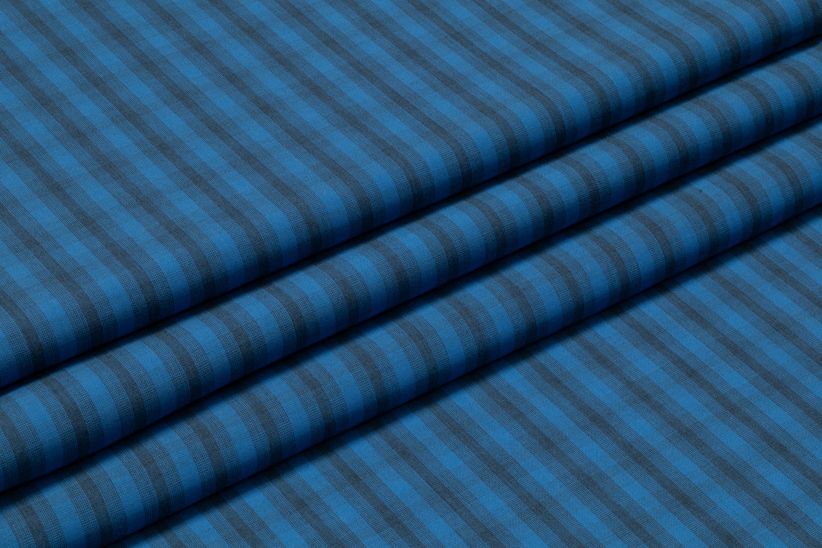 Striped Italian Wool Nylon Suiting - Blue