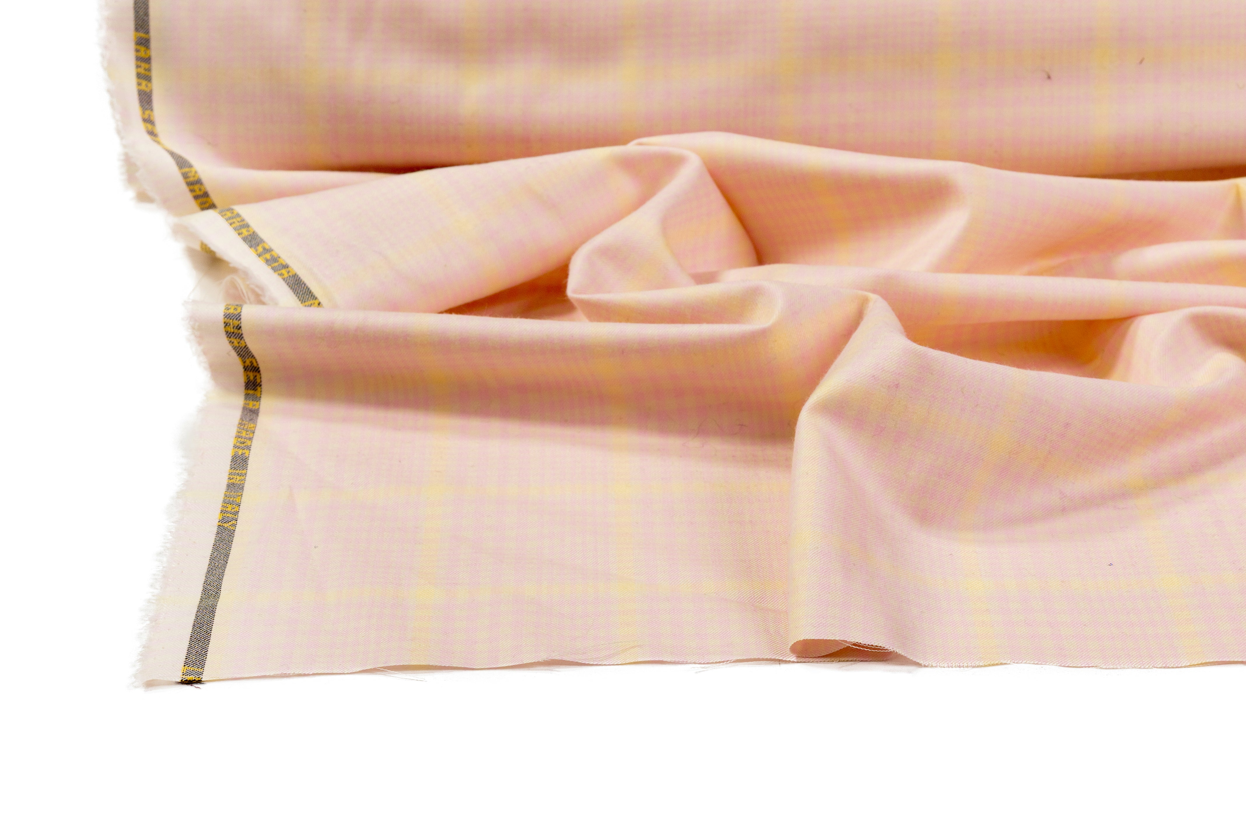 Checked Italian Silk and Wool Suiting - Pink / Yellow
