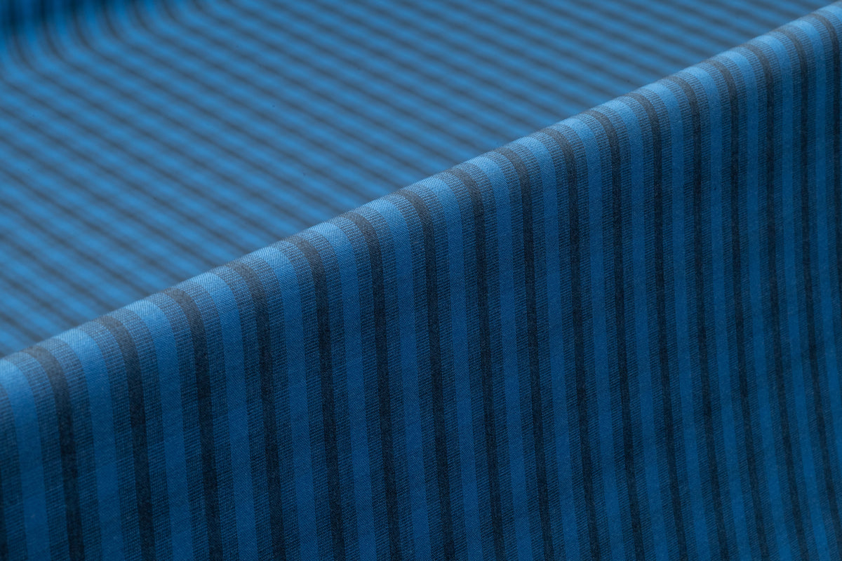 Striped Italian Wool Nylon Suiting - Blue