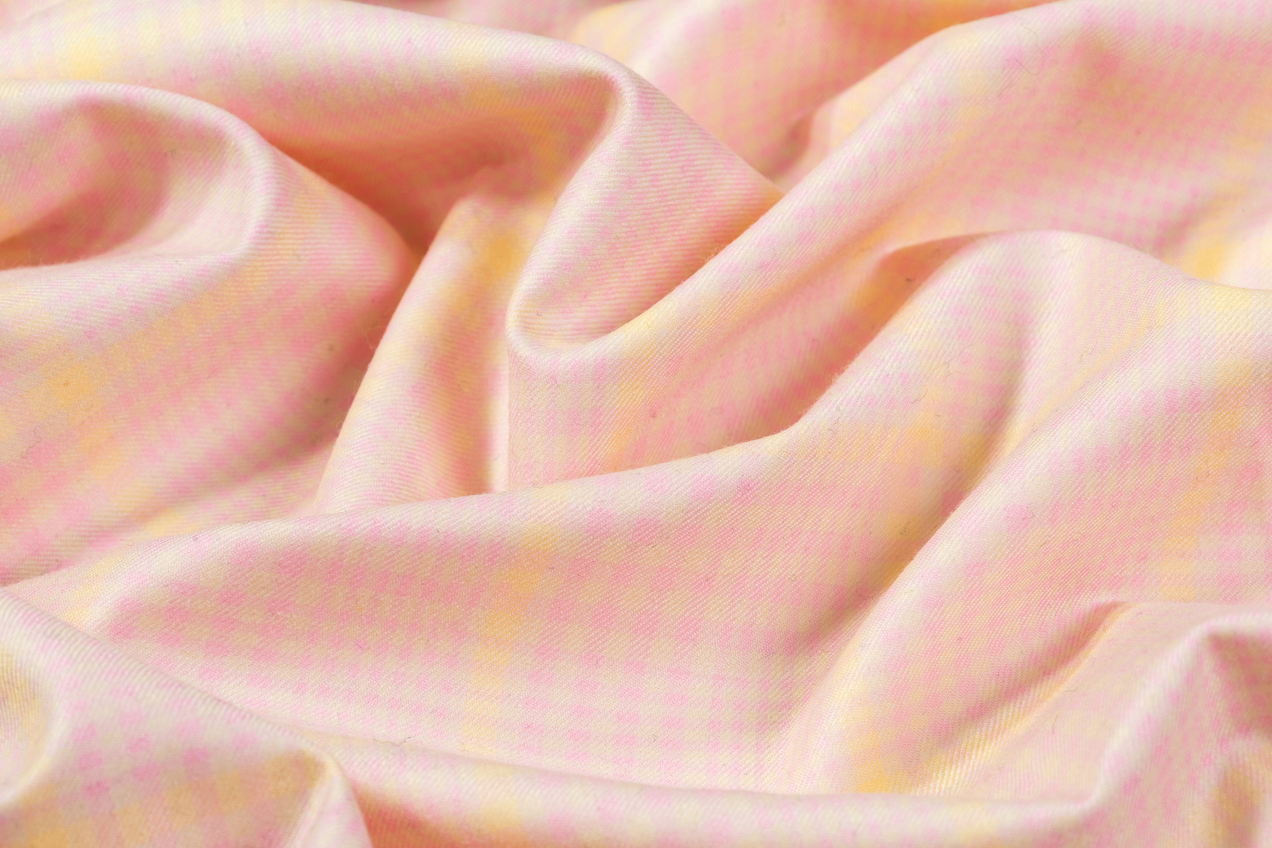 Checked Italian Silk and Wool Suiting - Pink / Yellow