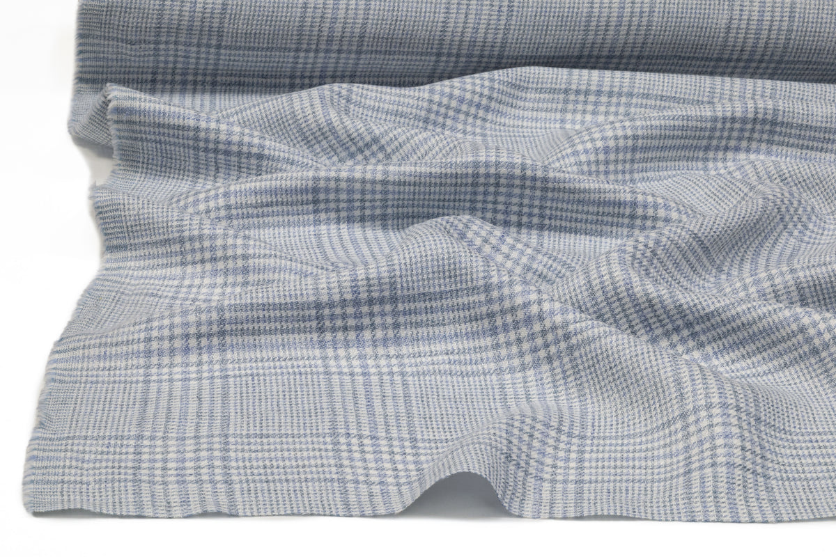 Plaid Italian Silk Linen Wool Suiting - Blue
